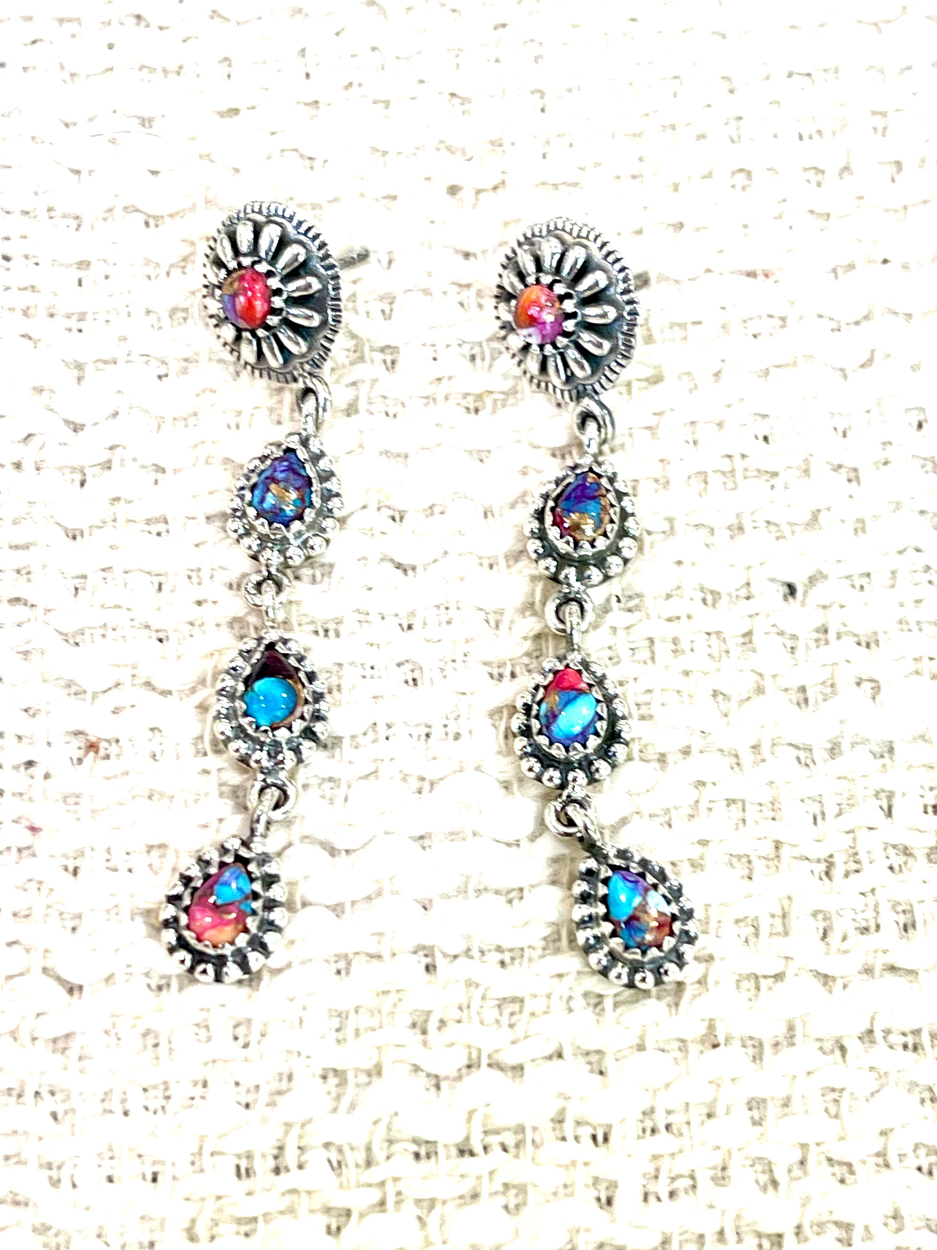 Handmade Sterling Silver, Pink Dream & Turquoise Post Dangle Earrings