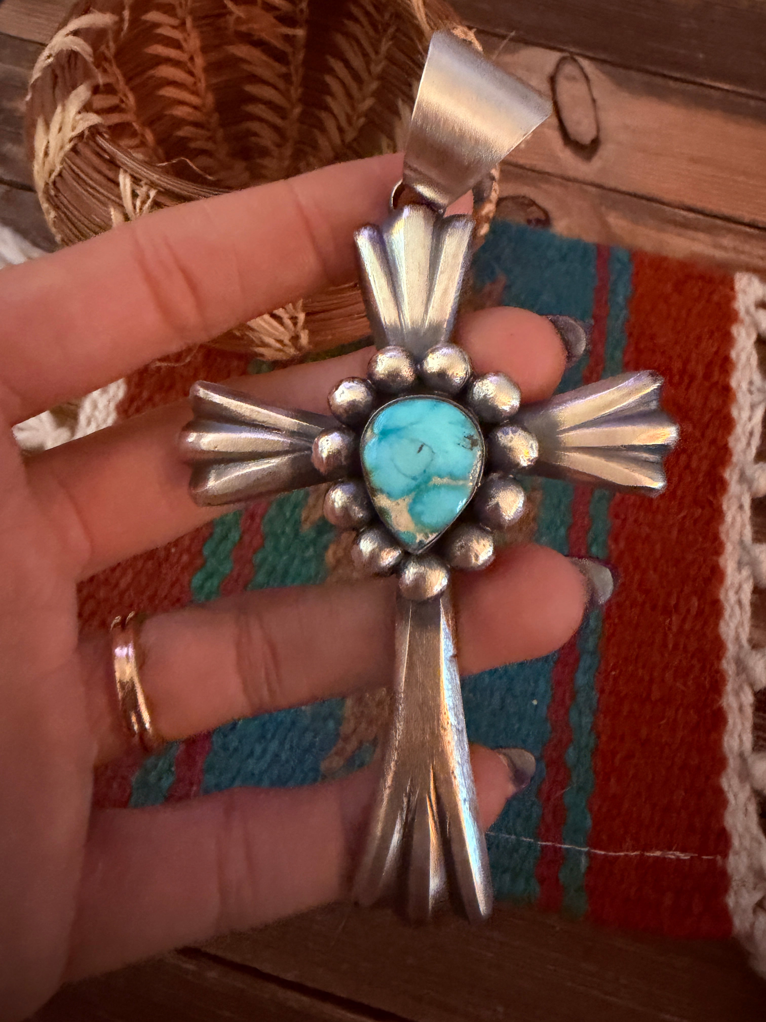 Handcrafted Turquoise & Sterling Silver Cross Pendant by Chimney Butte