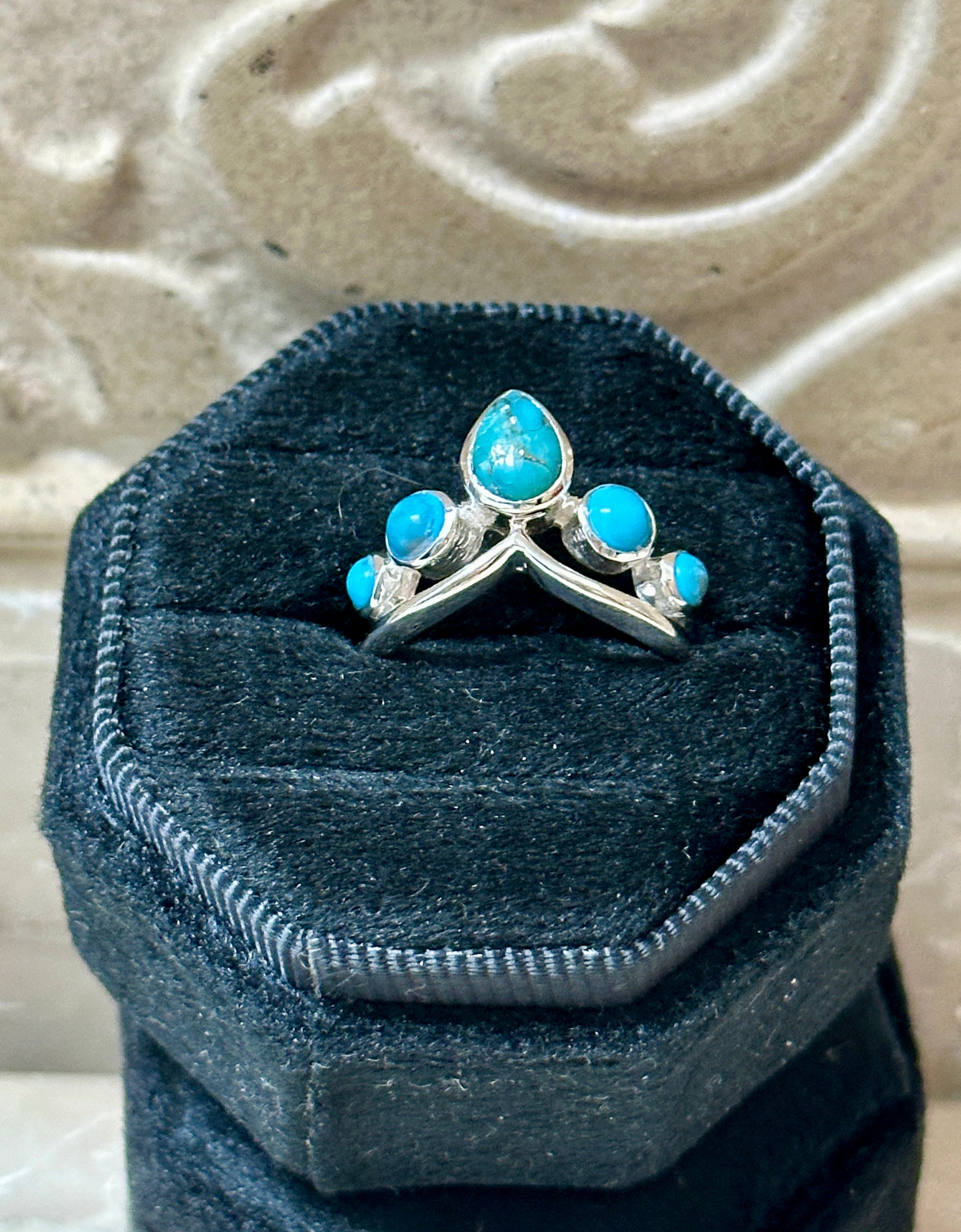 Four Stone Blue Copper Turquoise Sterling Silver Ring Size 6