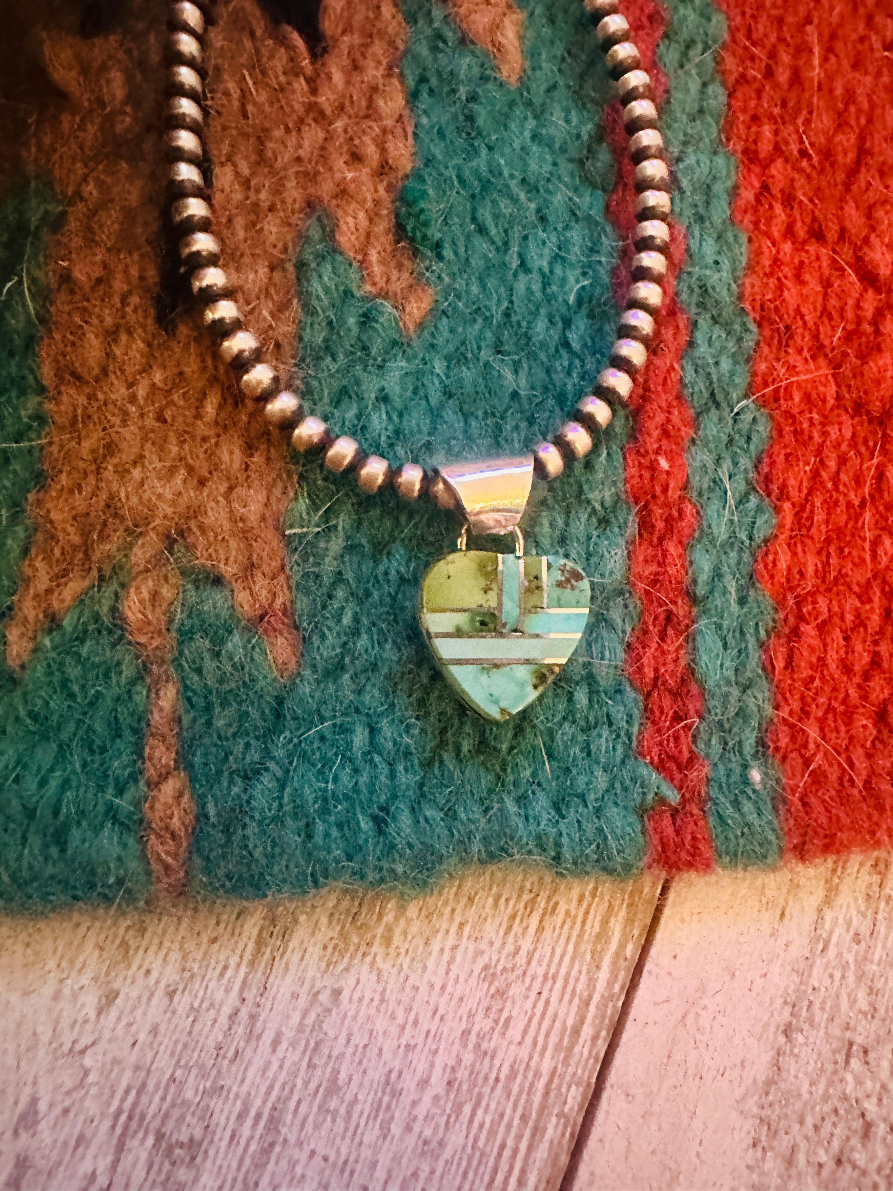 Handcrafted Turquoise & Sterling Silver Inlay Heart Pendant