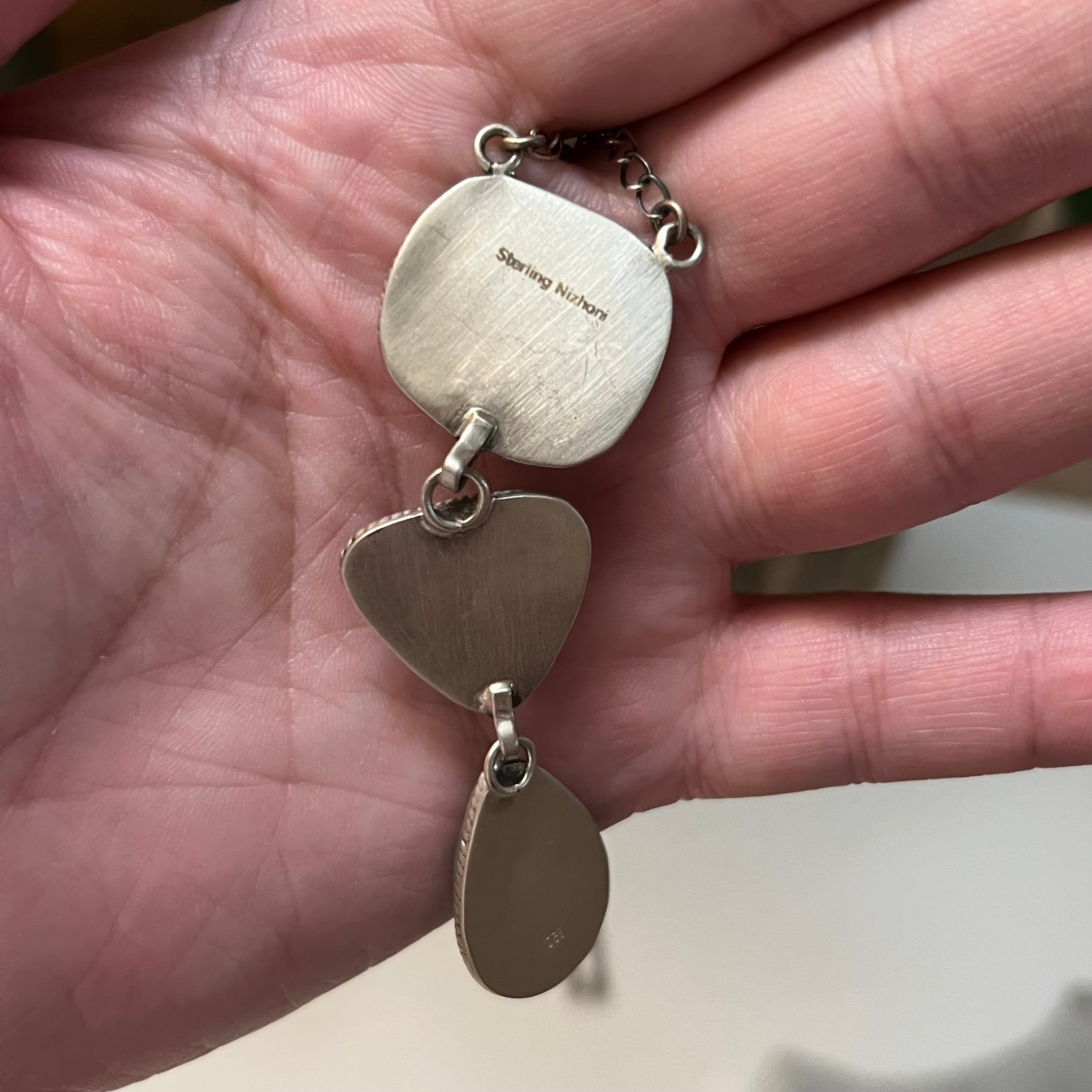 Handmade 3 Stone Turquoise & Sterling Silver Drop Necklace (06)