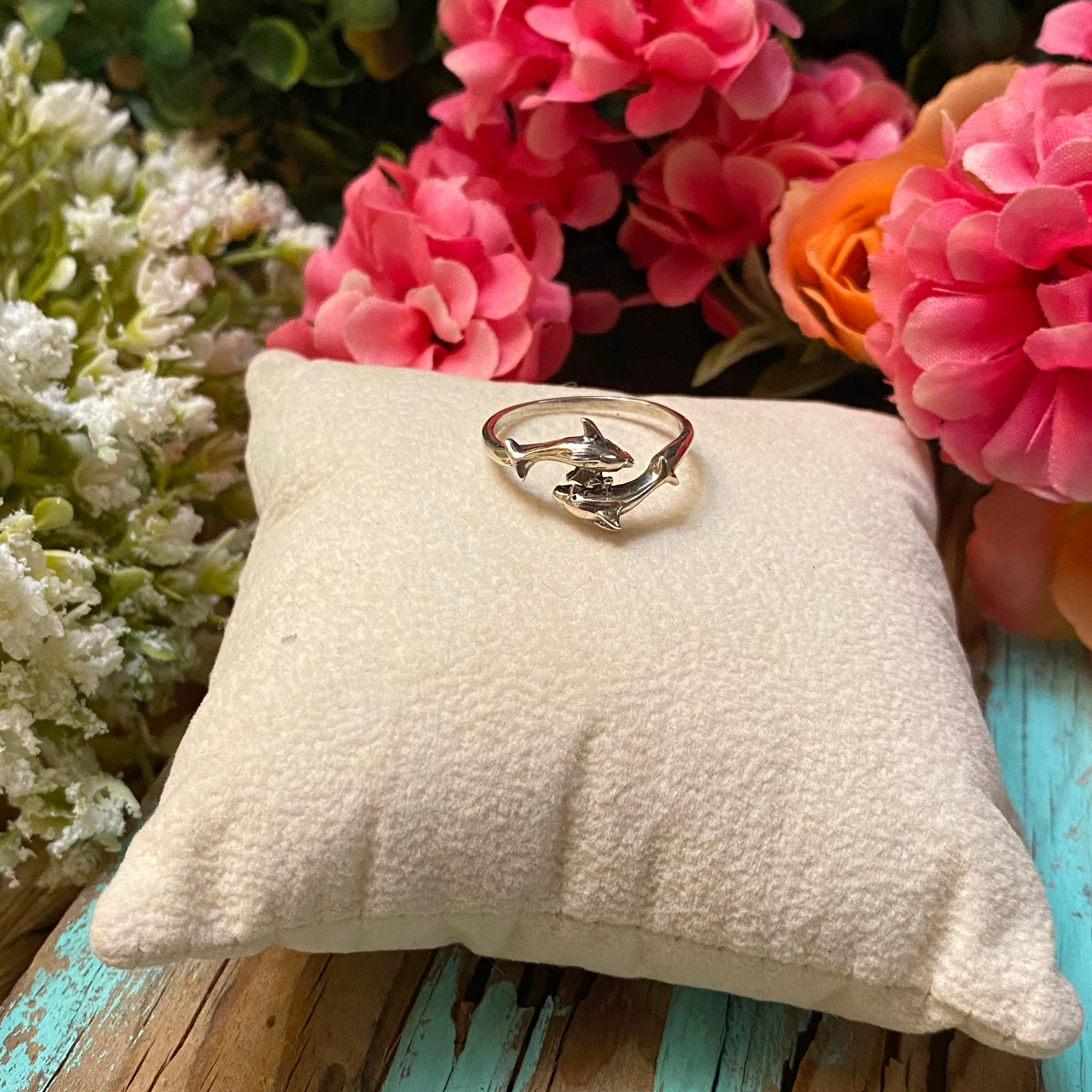 Sterling Silver Etched Dolphin Ring