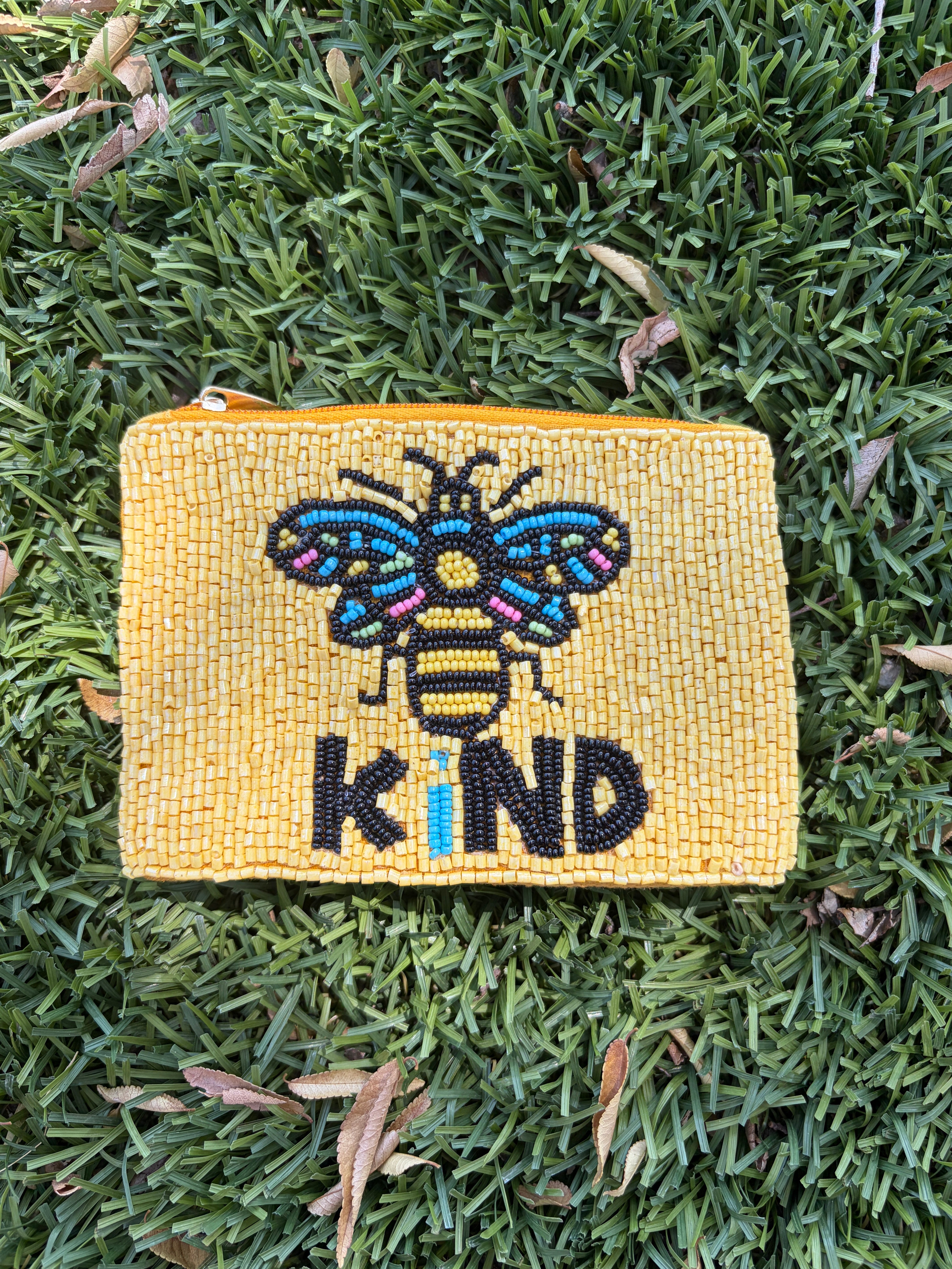 Handmade Beaded “Bee Kind” Coin Purse