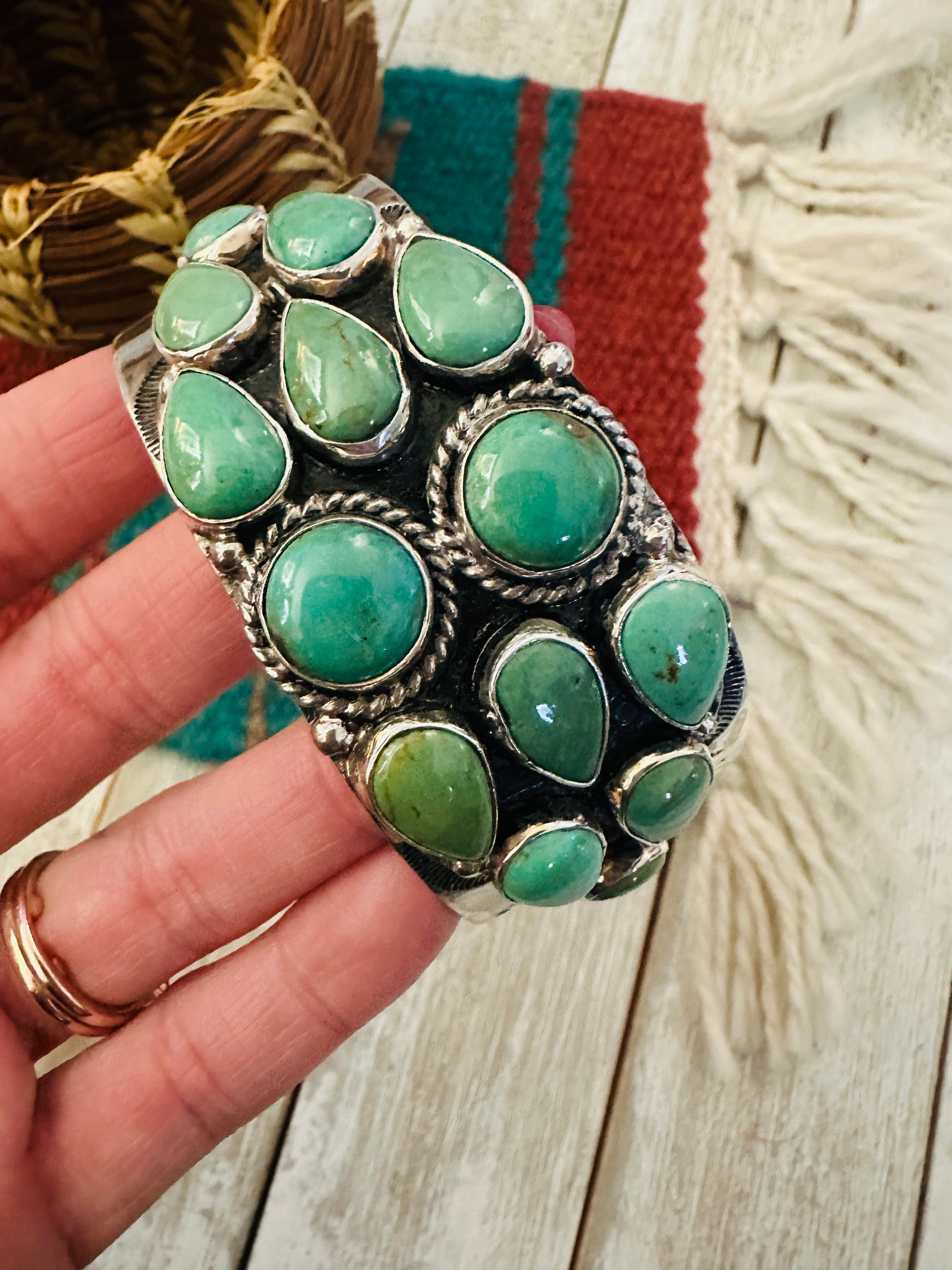 Handcrafted Sterling Silver & Turquoise Cluster Cuff Bracelet