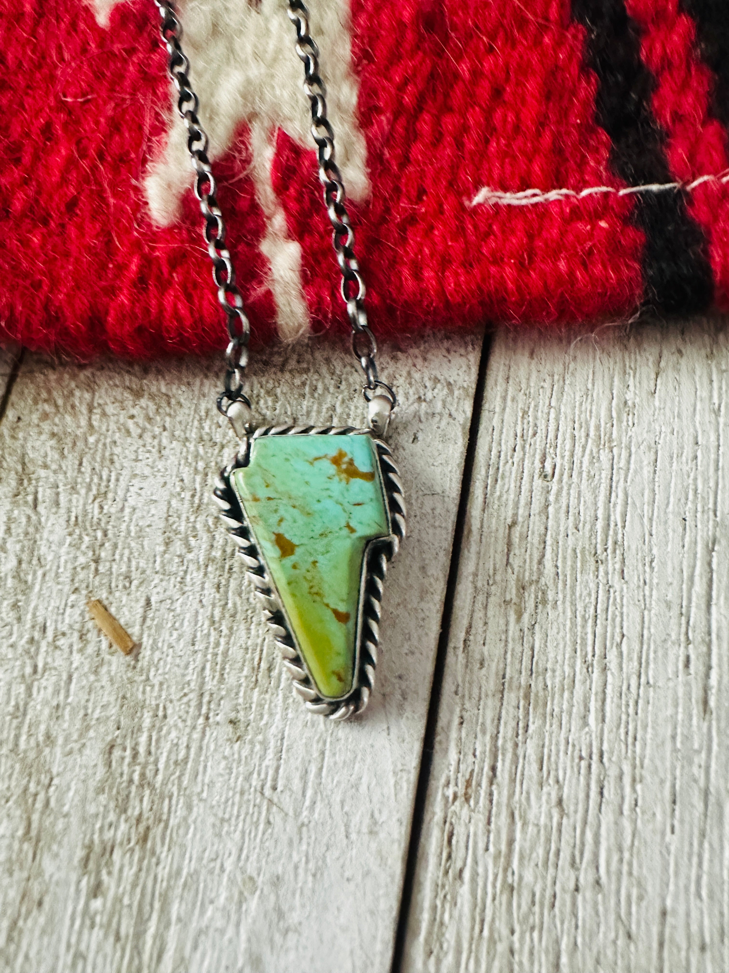 Handcrafted Sterling Silver & Turquoise Lightening Bolt Necklace