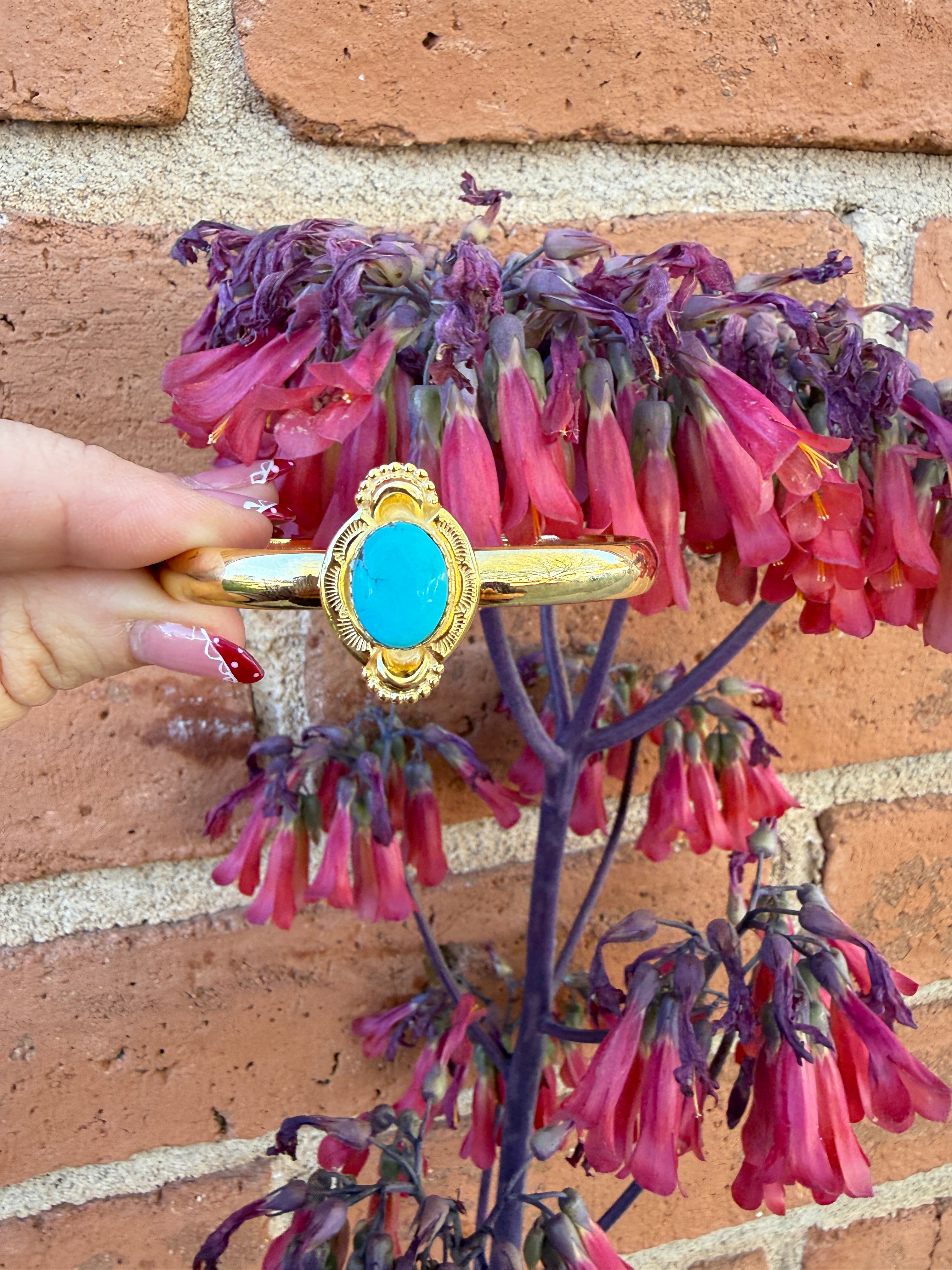 “The Golden Collection” Handmade Gold Plated Sterling Silver Natural Sonoran Mountain Turquoise Bracelet style 8