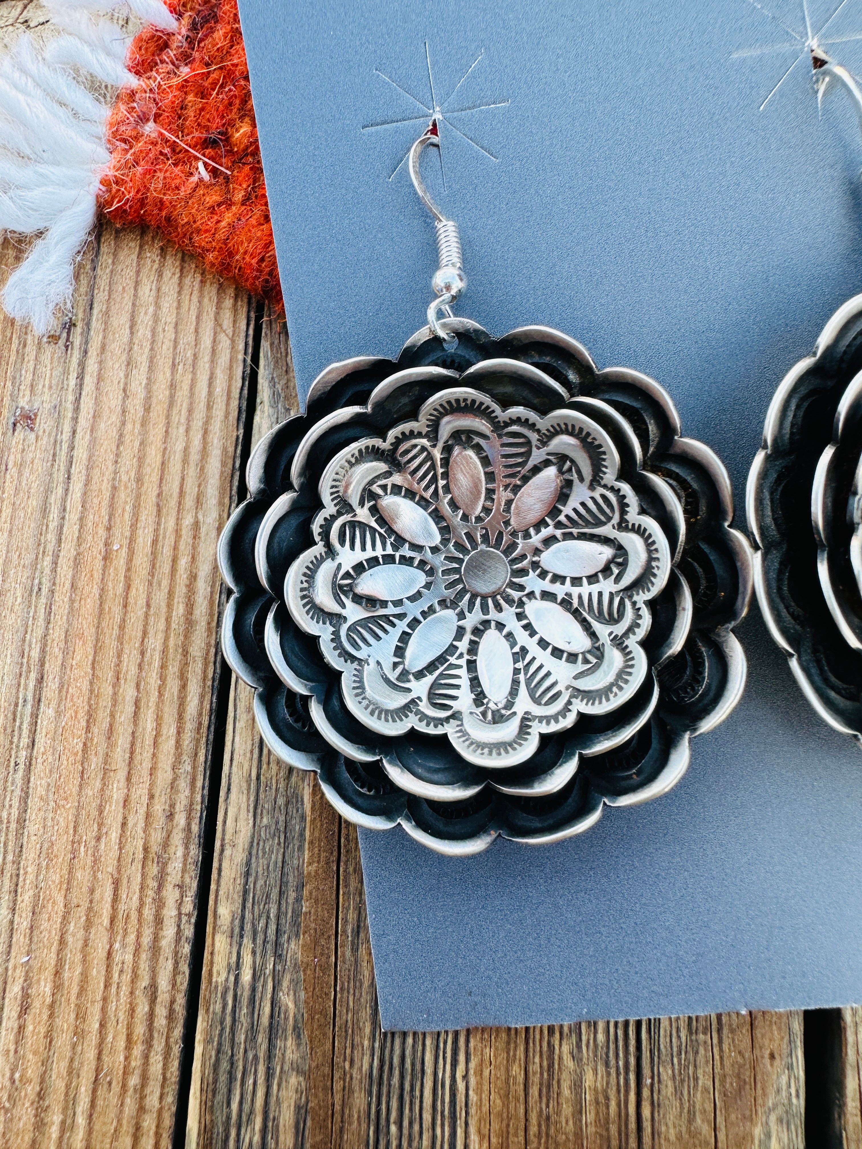 Handcrafted Sterling Silver Concho Dangle Earrings by Leander Tahe