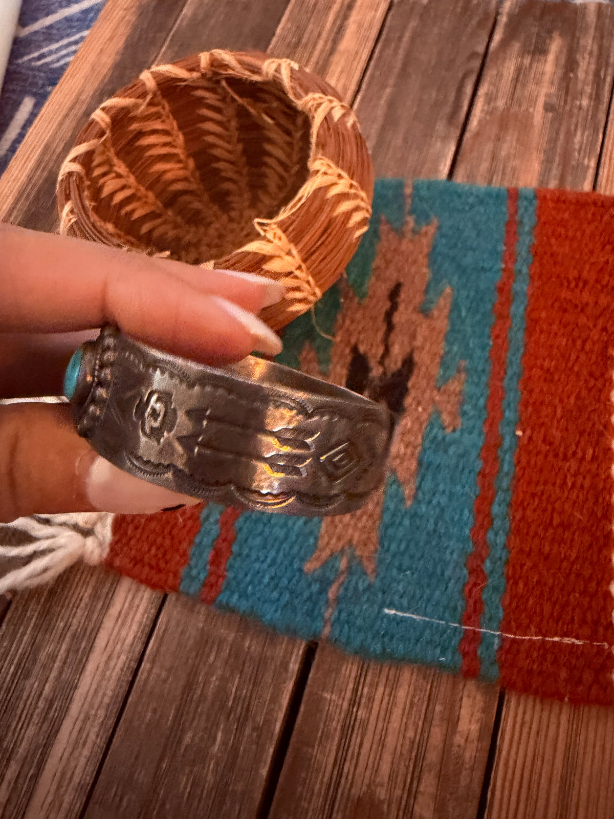 Handcrafted Old Pawn Sterling Silver & Turquoise Cuff Bracelet