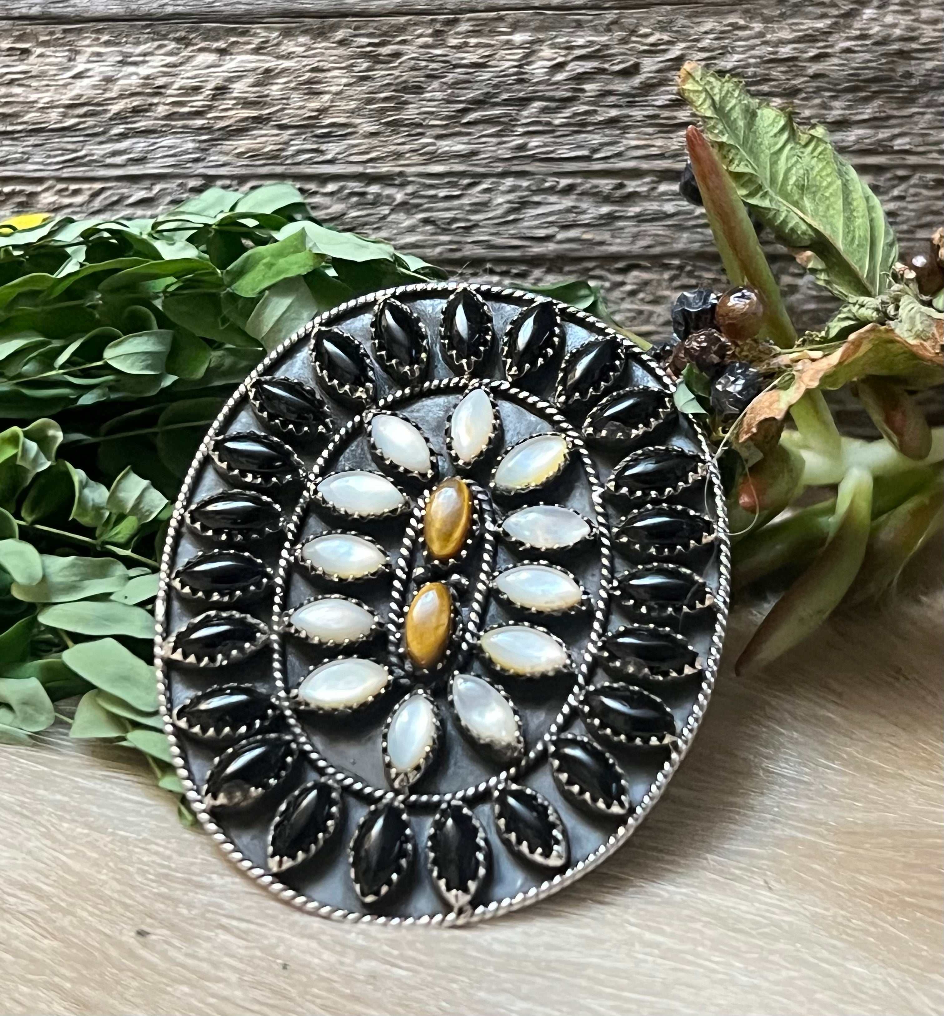 “Desert Roads” Handmade Pearl, Black Onyx & Sterling Silver Adjustable Ring