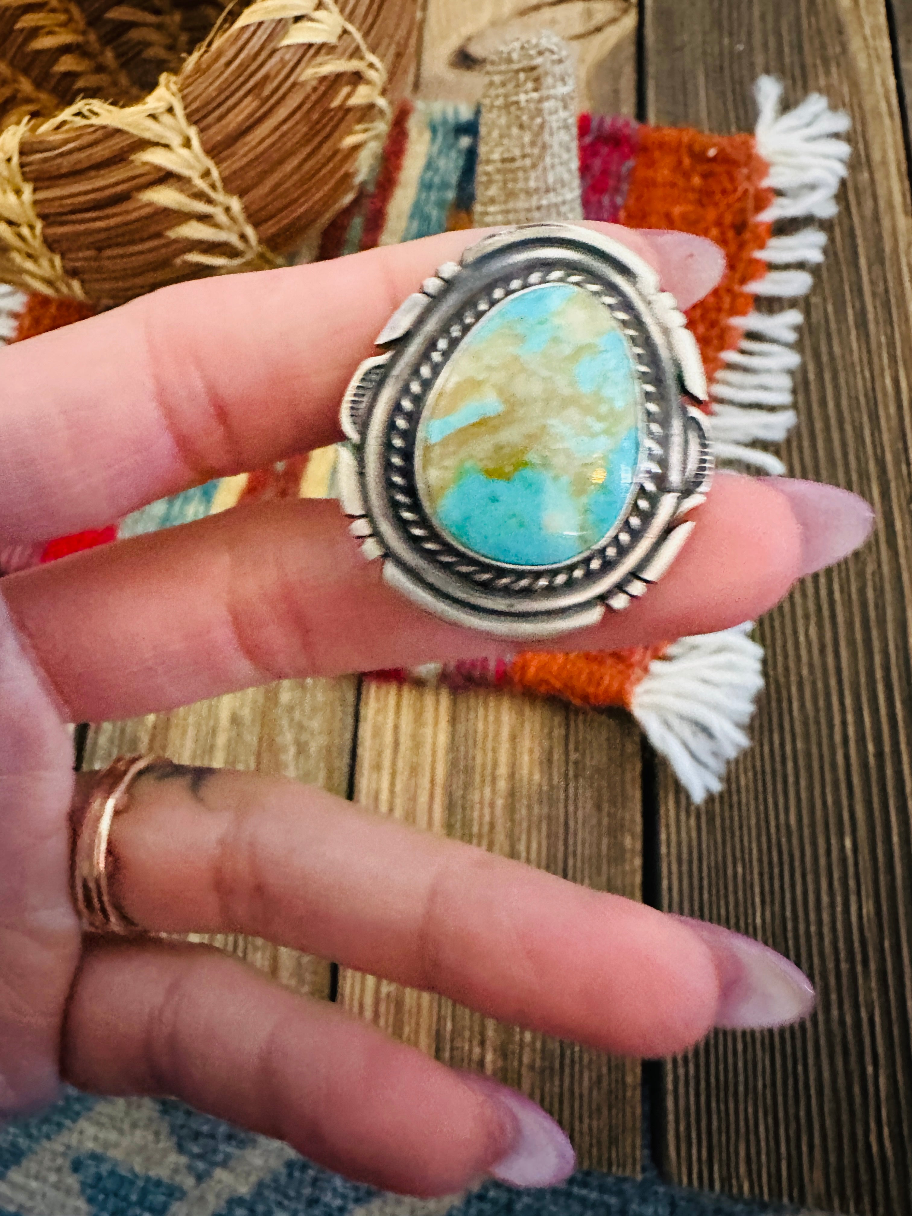 Handcrafted Sterling Silver & Turquoise Adjustable Ring