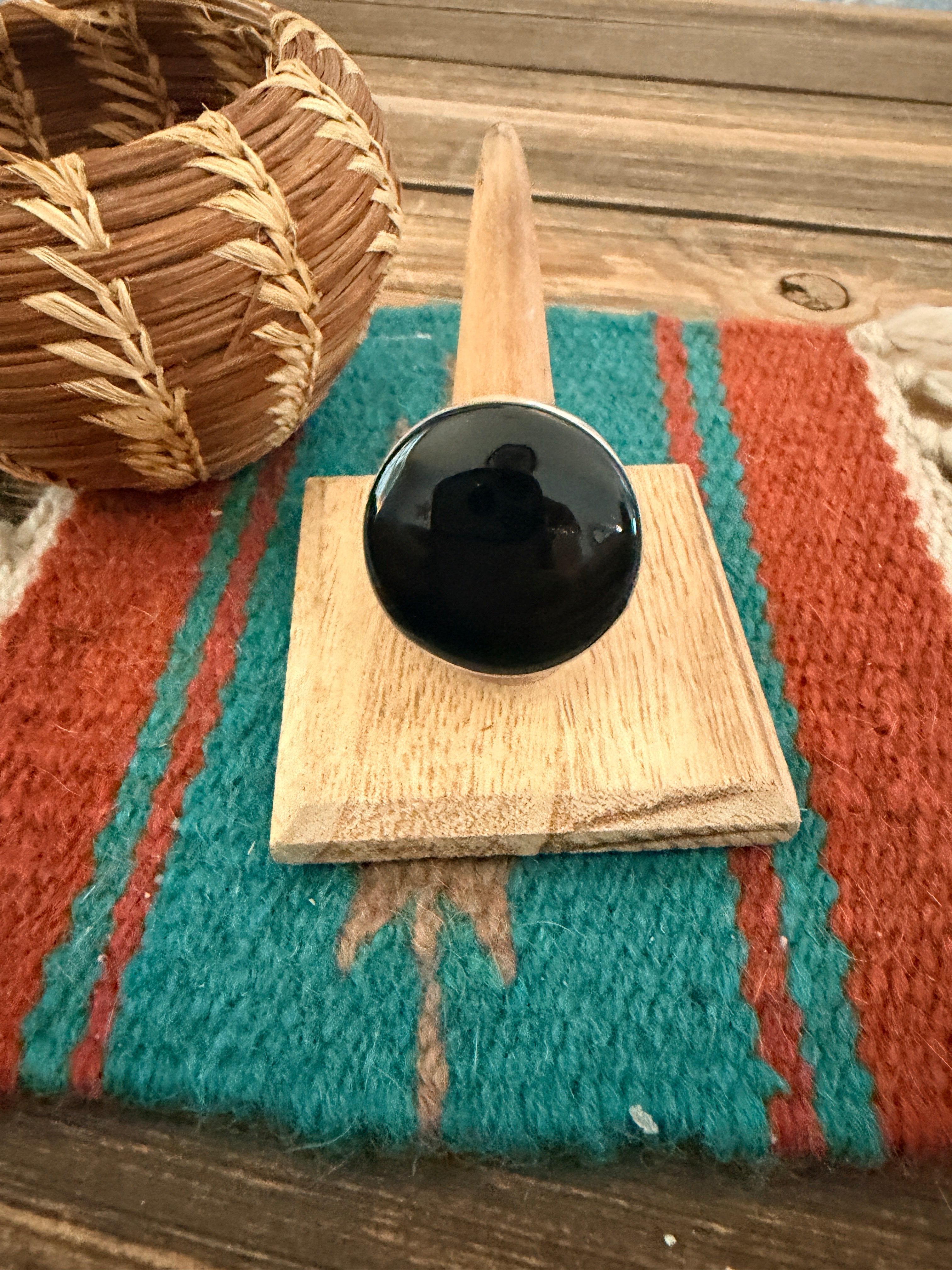 Handcrafted Black Onyx & Sterling Silver Ring Size 9