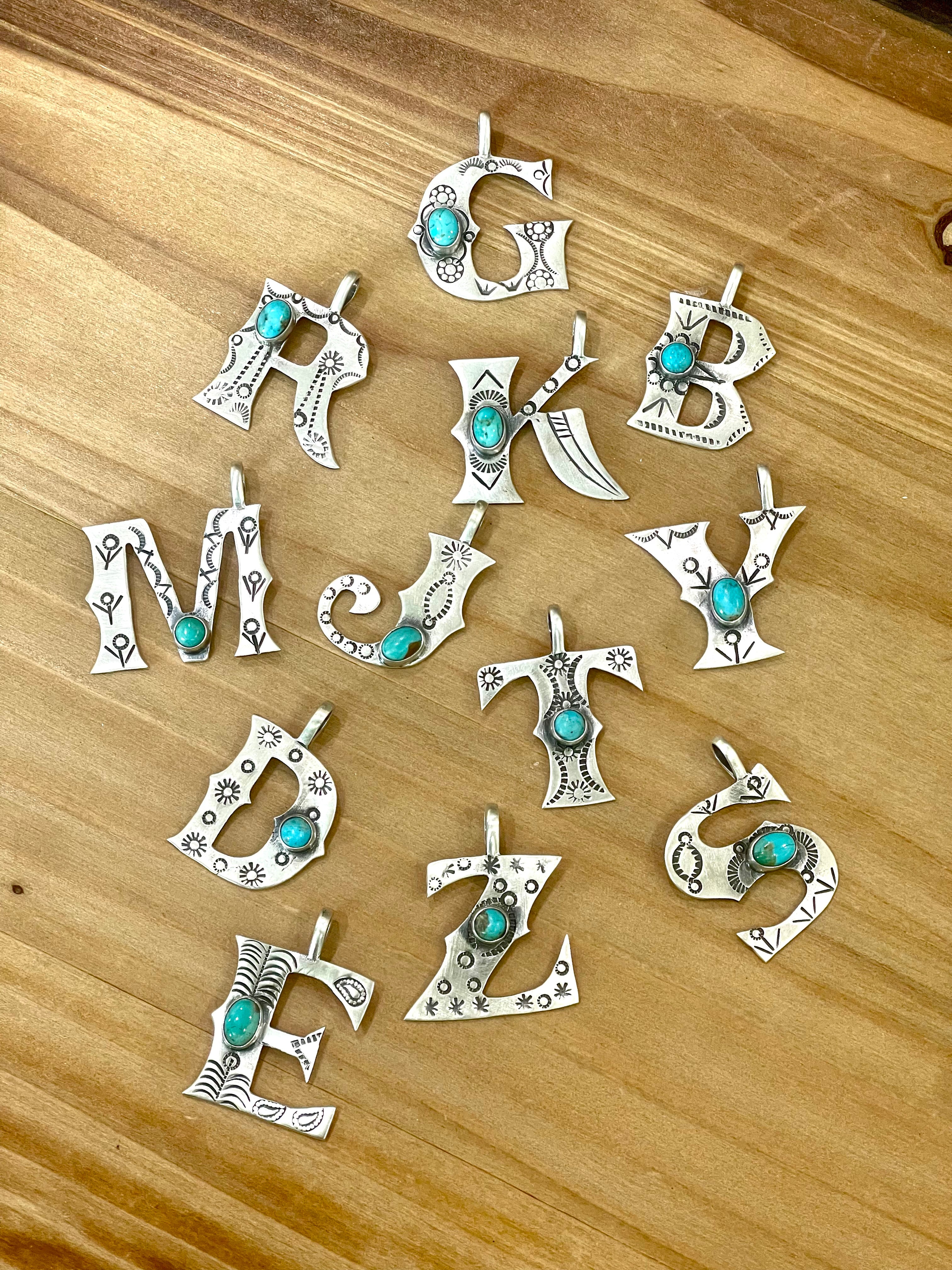 Handmade Sterling Silver and Turquoise Letter Pendant