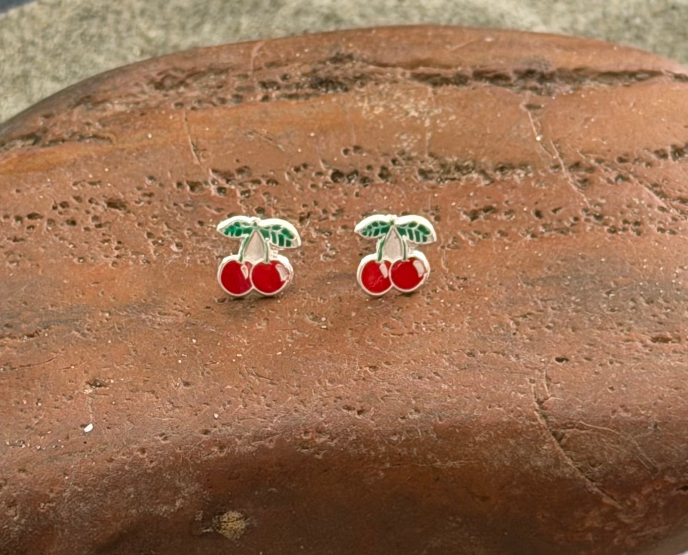 Cherry Sterling Silver Stud Earrings