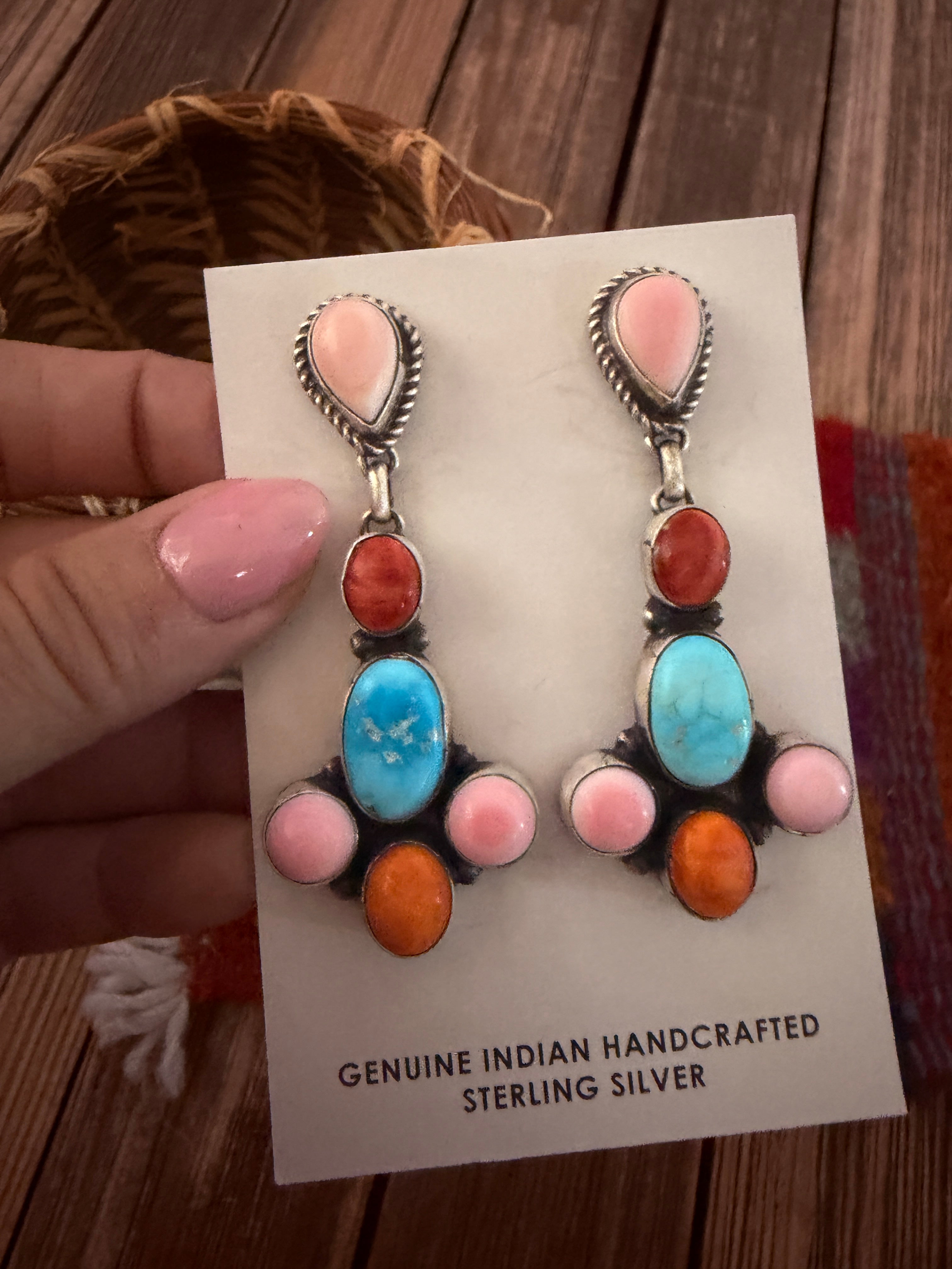 Handcrafted Multi Stone & Sterling Silver Dangle Earrings