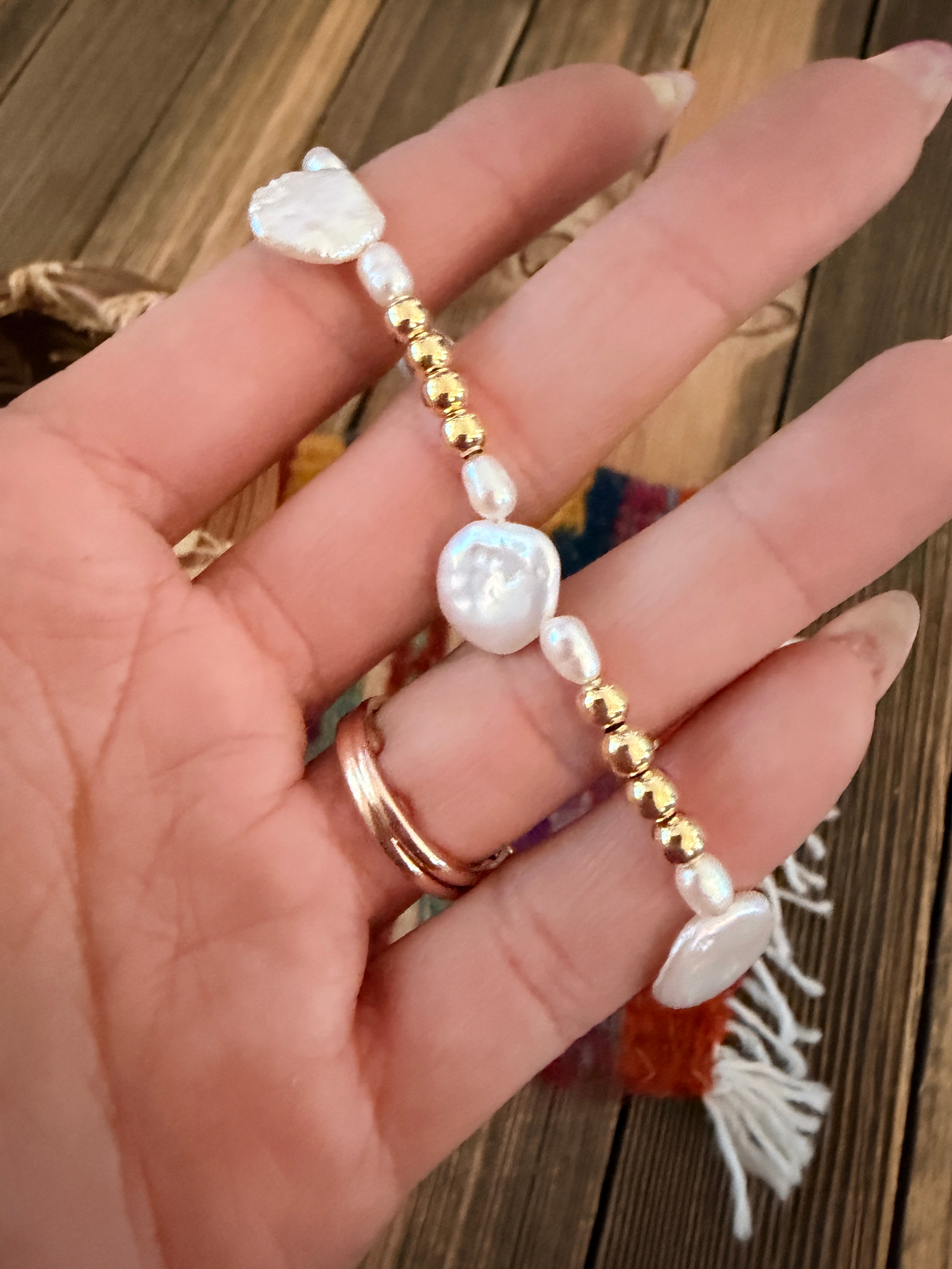 Handcrafted Mother of Pearl & Gold-Plated Sterling Silver Pearl Beaded Stretch Bracelet