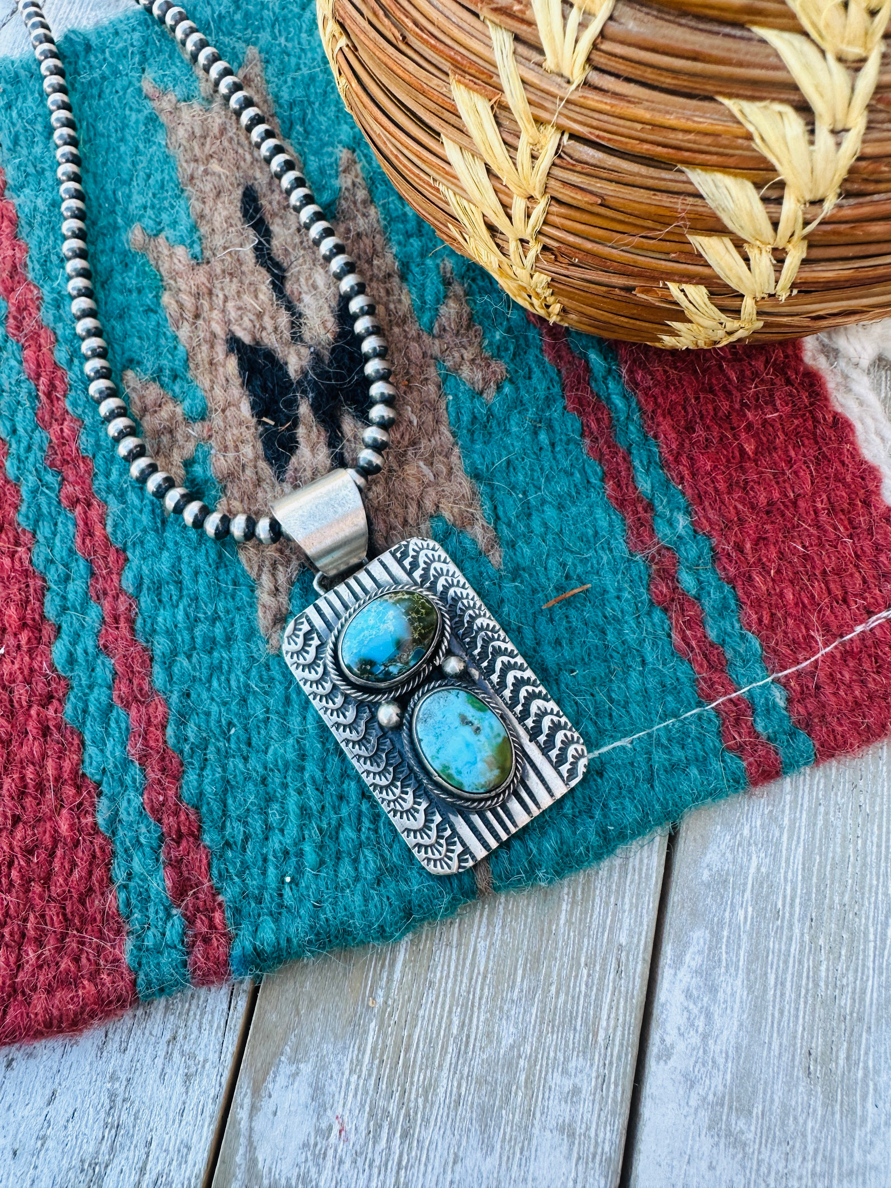 Handcrafted Sterling Silver and Turquoise Pendant by Bobby Johnson