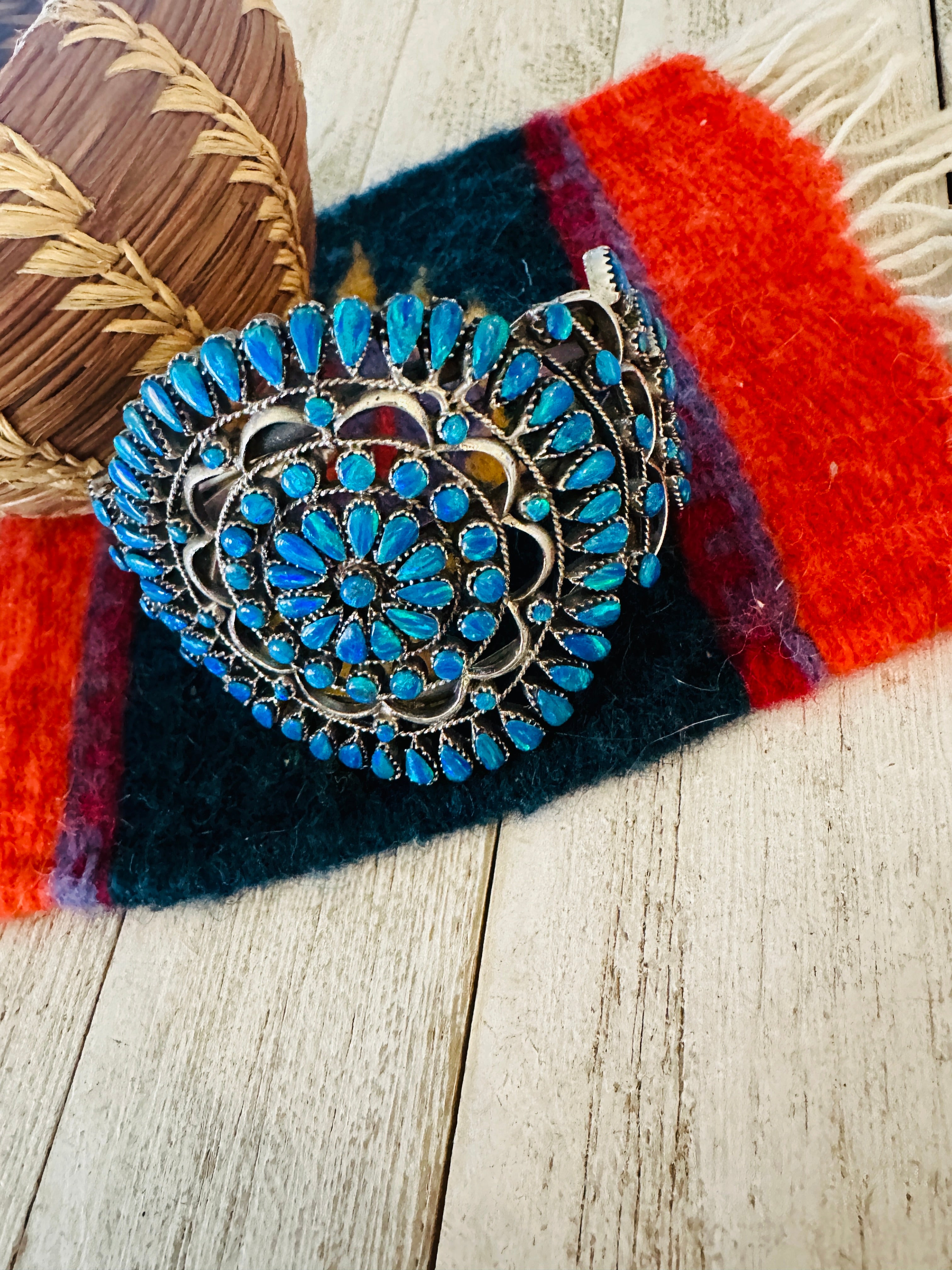 Nizhoni Handmade Sterling Silver & Blue Opal Cuff Bracelet /