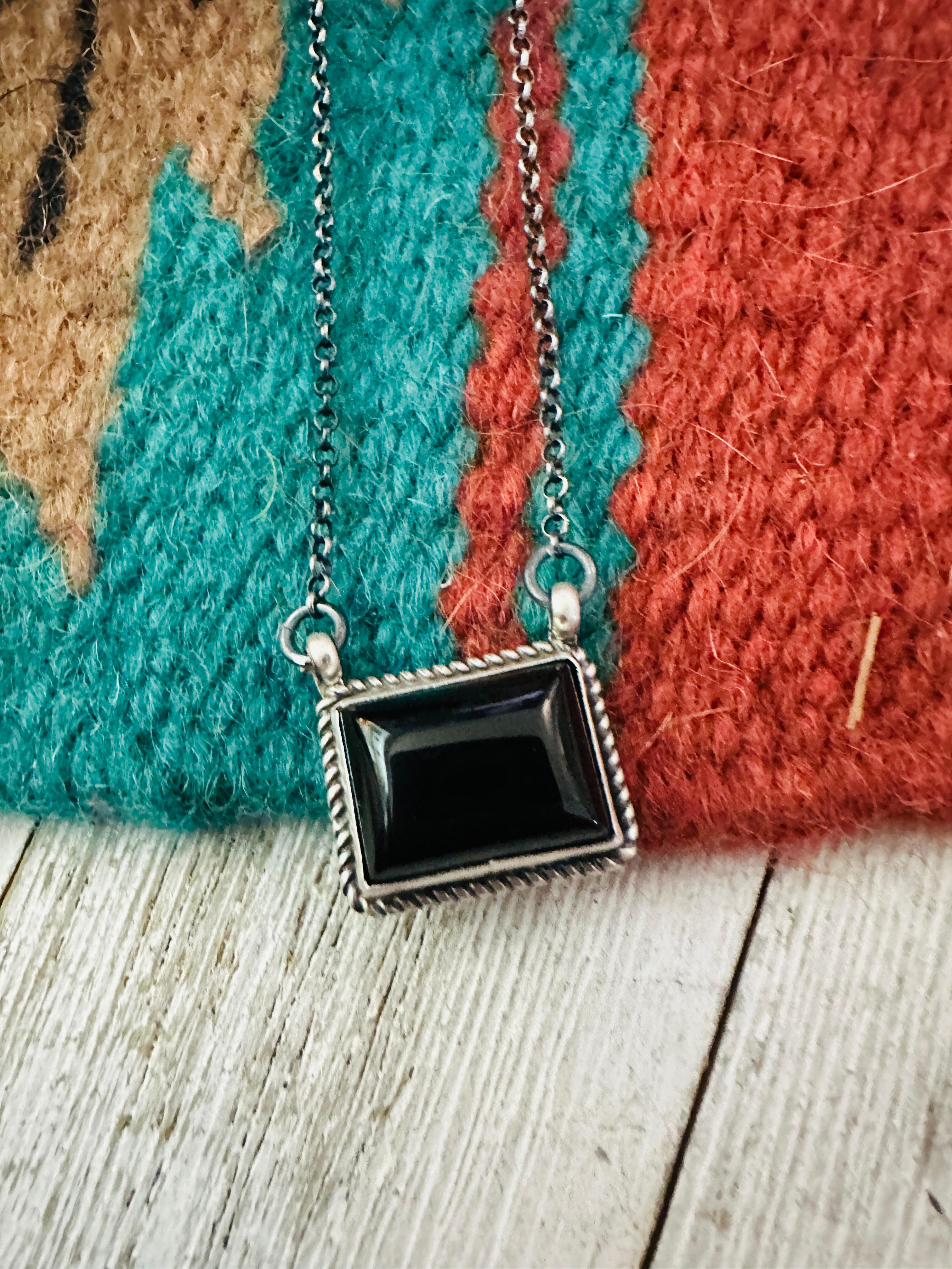 Handcrafted Black Onyx & Sterling Silver Link Chain Necklace