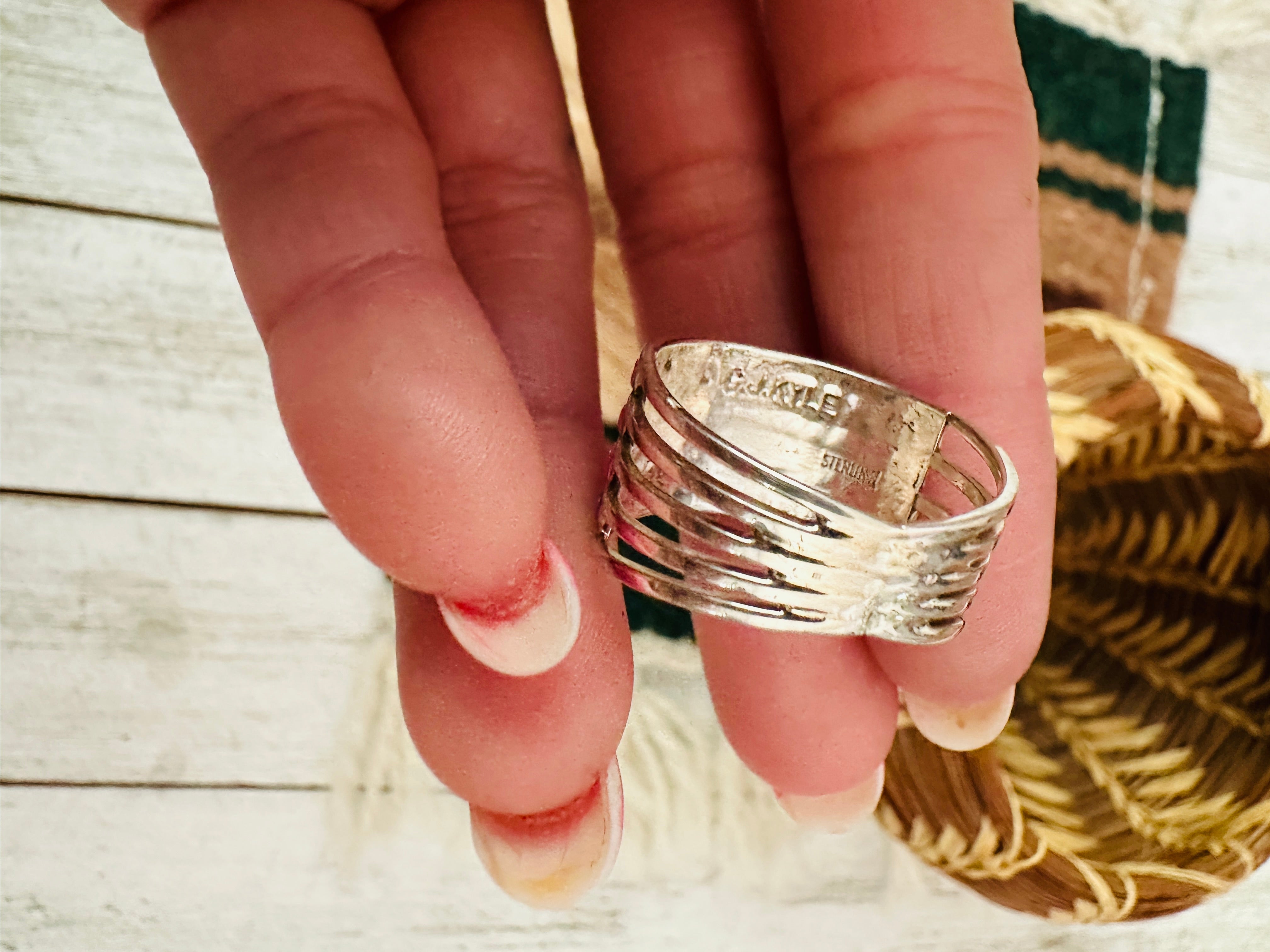 Handcrafted Sterling Silver & Pink Opal Inlay 4 Band Ring