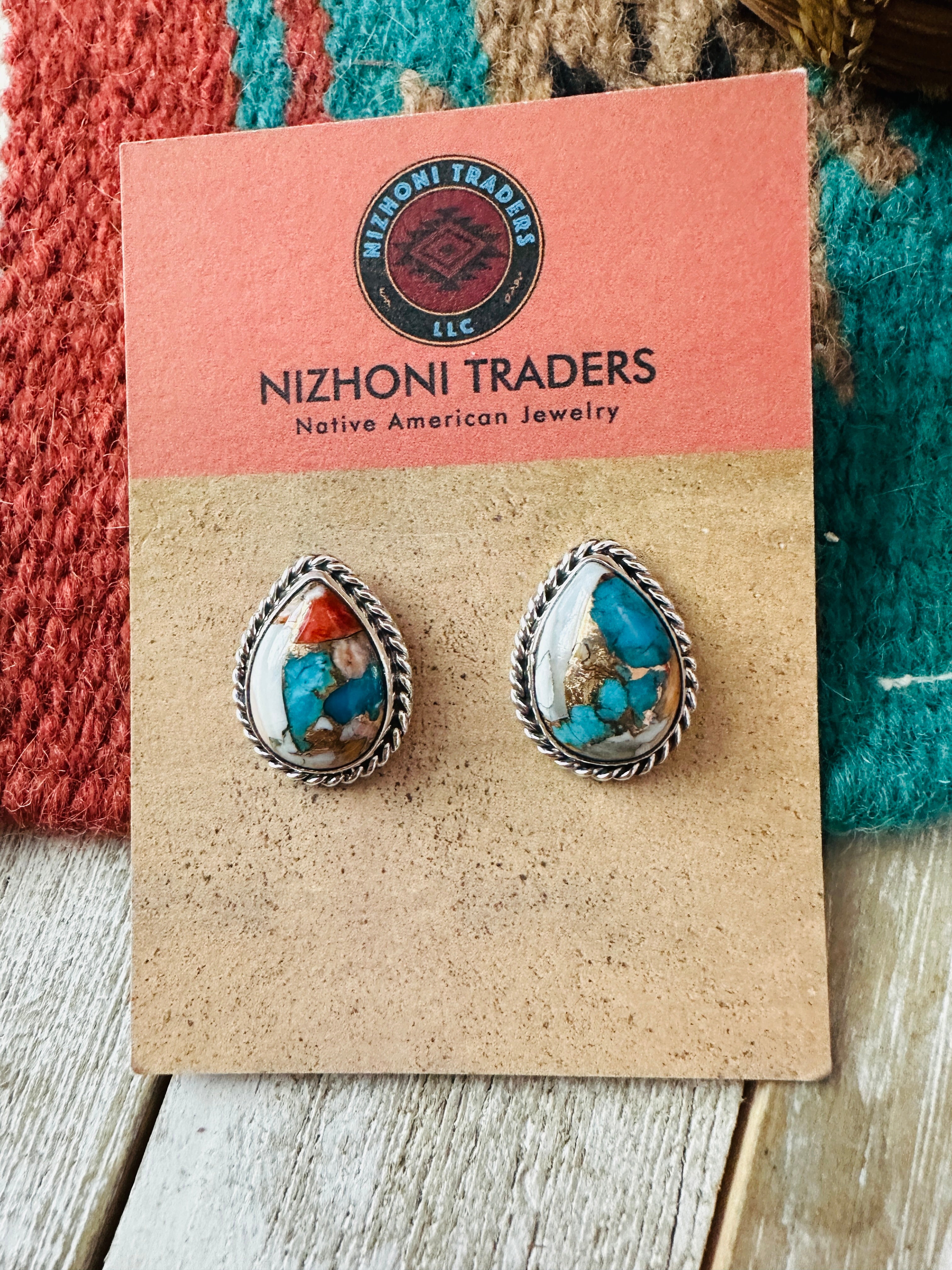 Handcrafted Sterling Silver & Spice Teardrop Stud Earrings