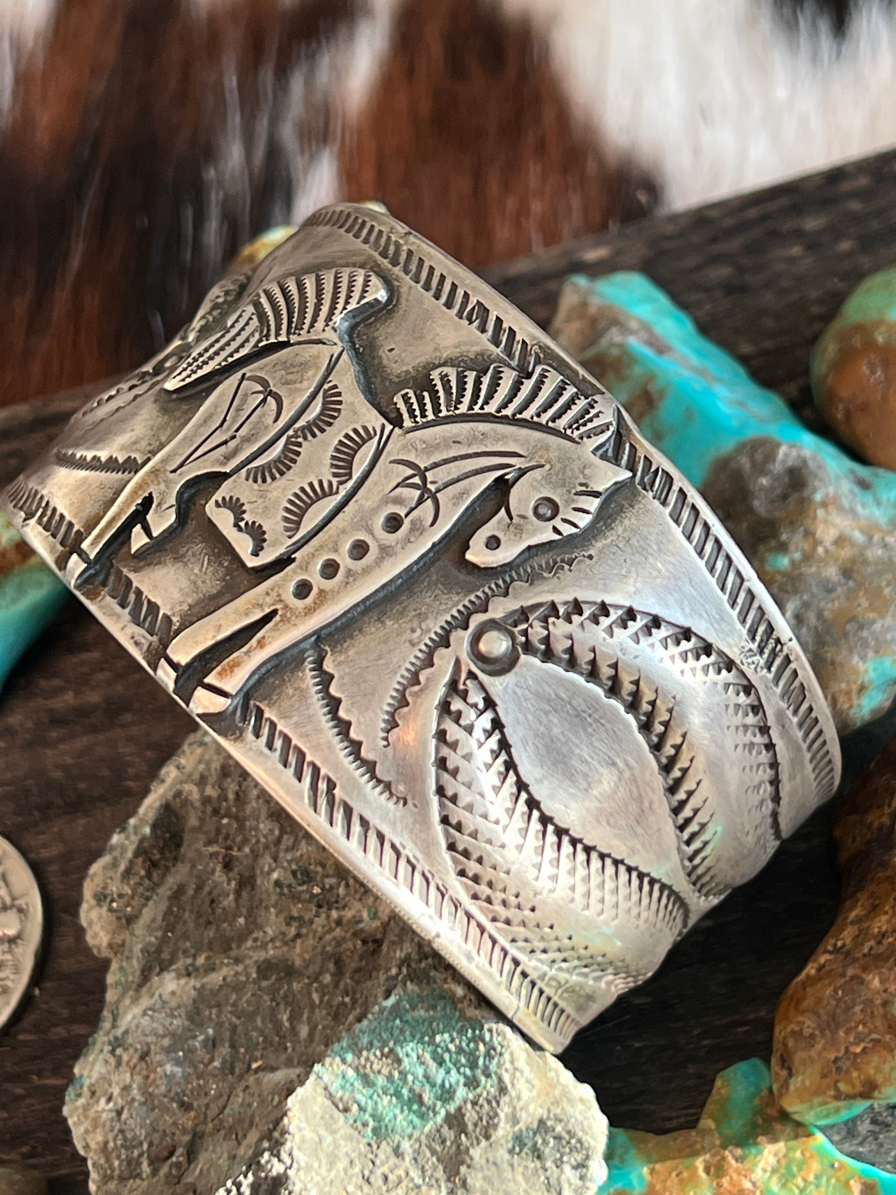 Handcrafted & Hand Forged Old Pawn Sterling Silver Ingot Cuff Bracelet by Santa Fe Artist, Buffalo: The Equine
