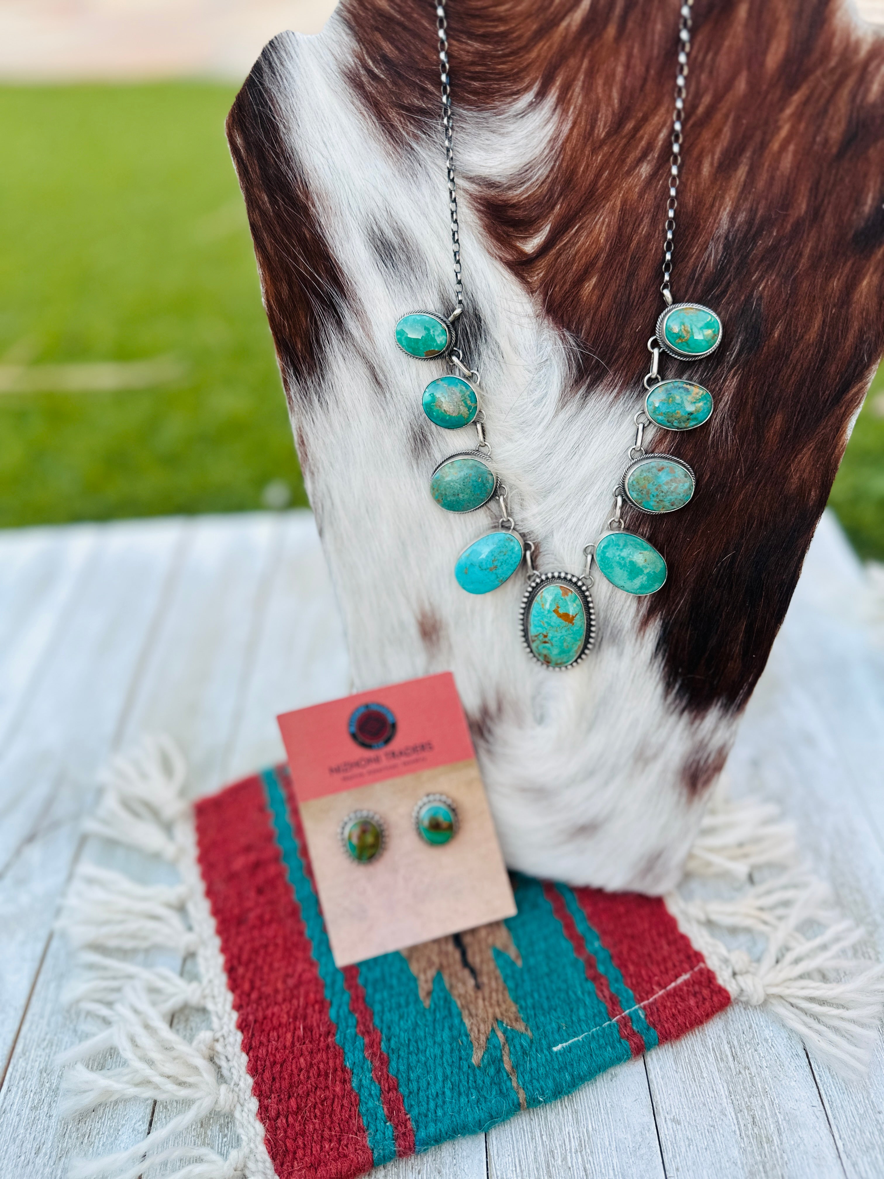 Handcrafted Royston Turquoise & Sterling Silver Necklace and Earring Set