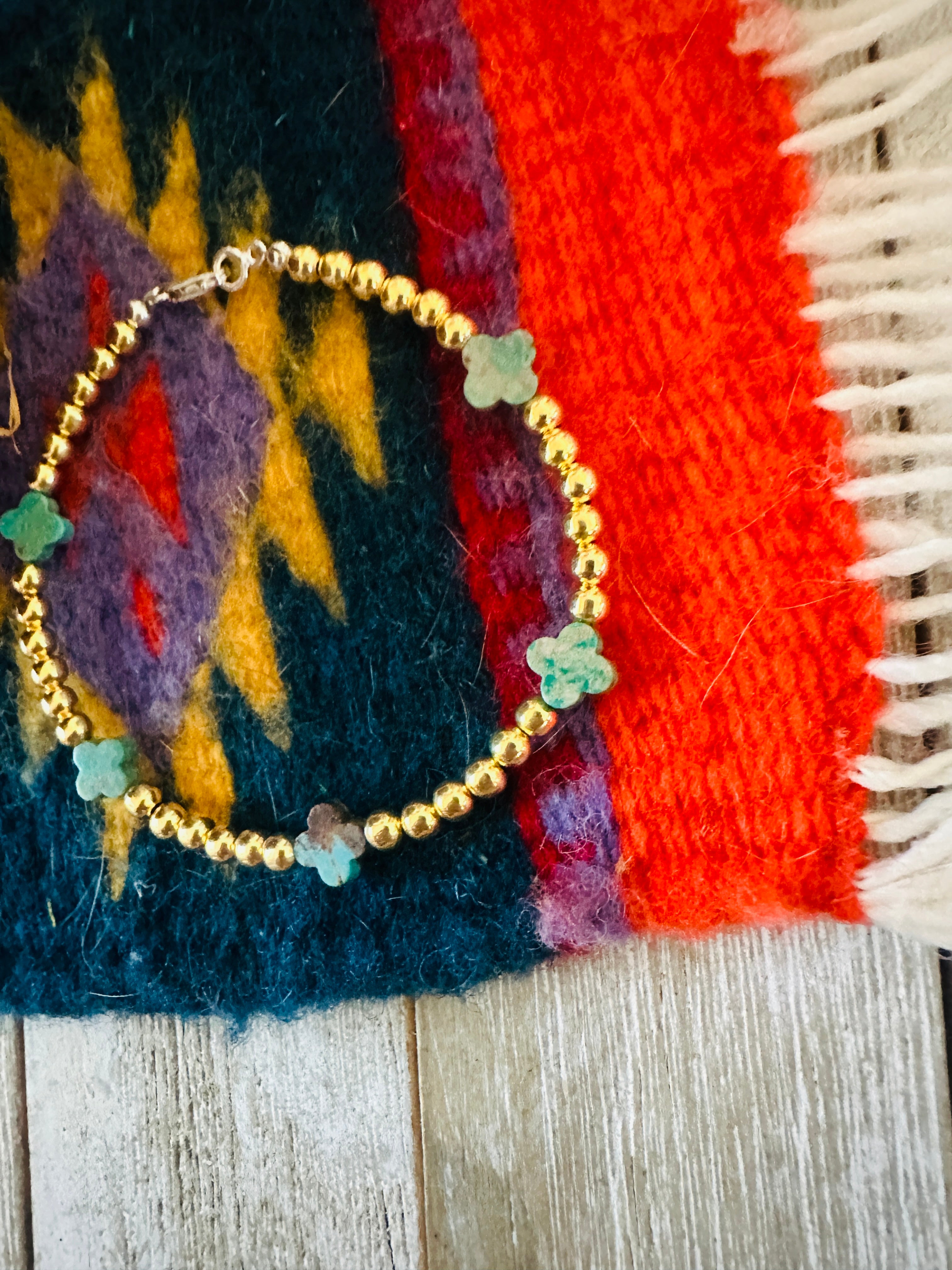 Handcrafted Cle'vara Gold Plated Sterling Silver Pearl & Turquoise Beaded Bracelet