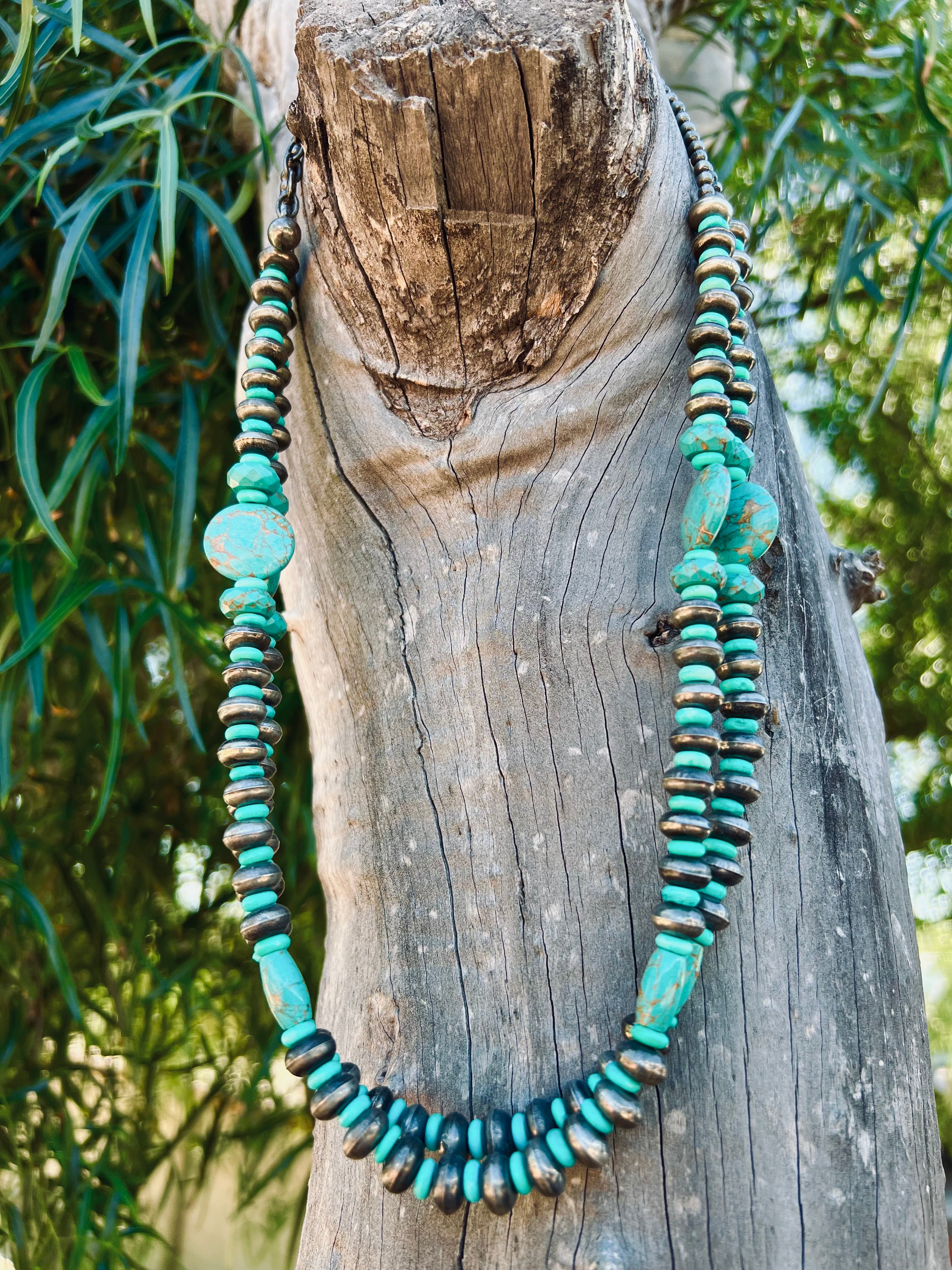 Turquoise Colored Beaded Necklace Vintage 2 Strand
