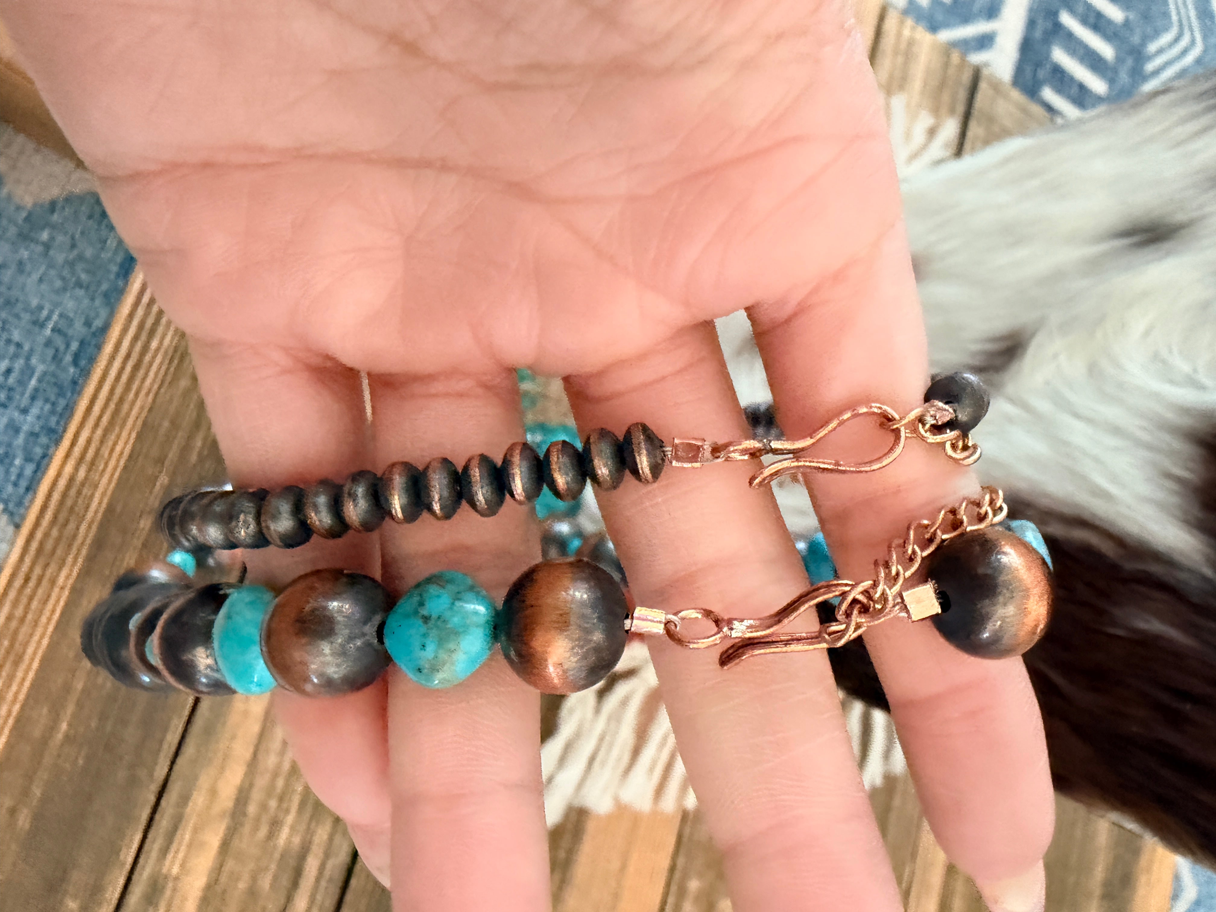 Handcrafted Turquoise & Copper Beaded Necklace Set