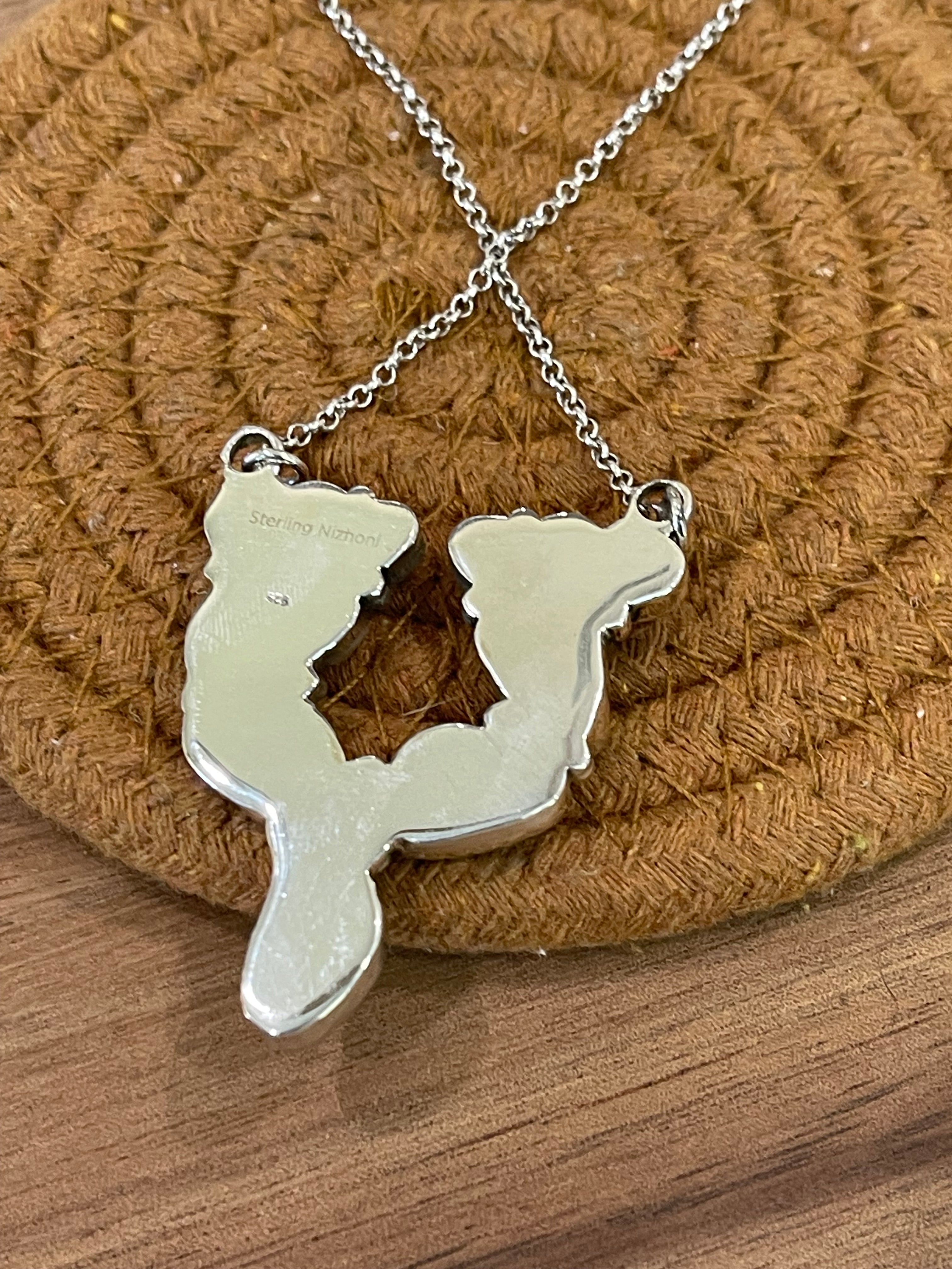 Handmade Sterling Silver, Golden Hills Turquoise & Coral Necklace Signed Nizhoni