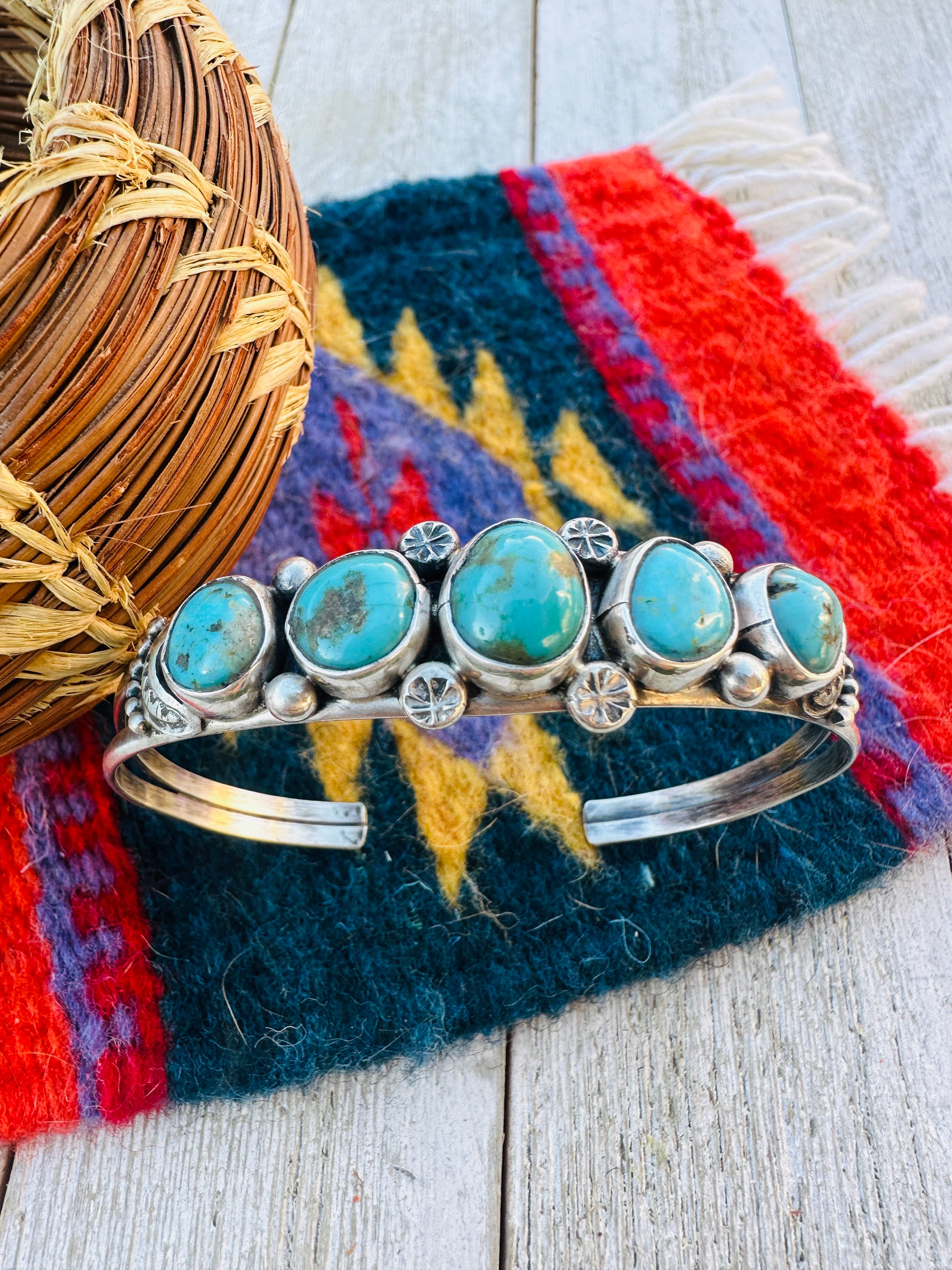 Handcrafted Turquoise & Sterling Silver Cuff Bracelet by Jacqueline Silver