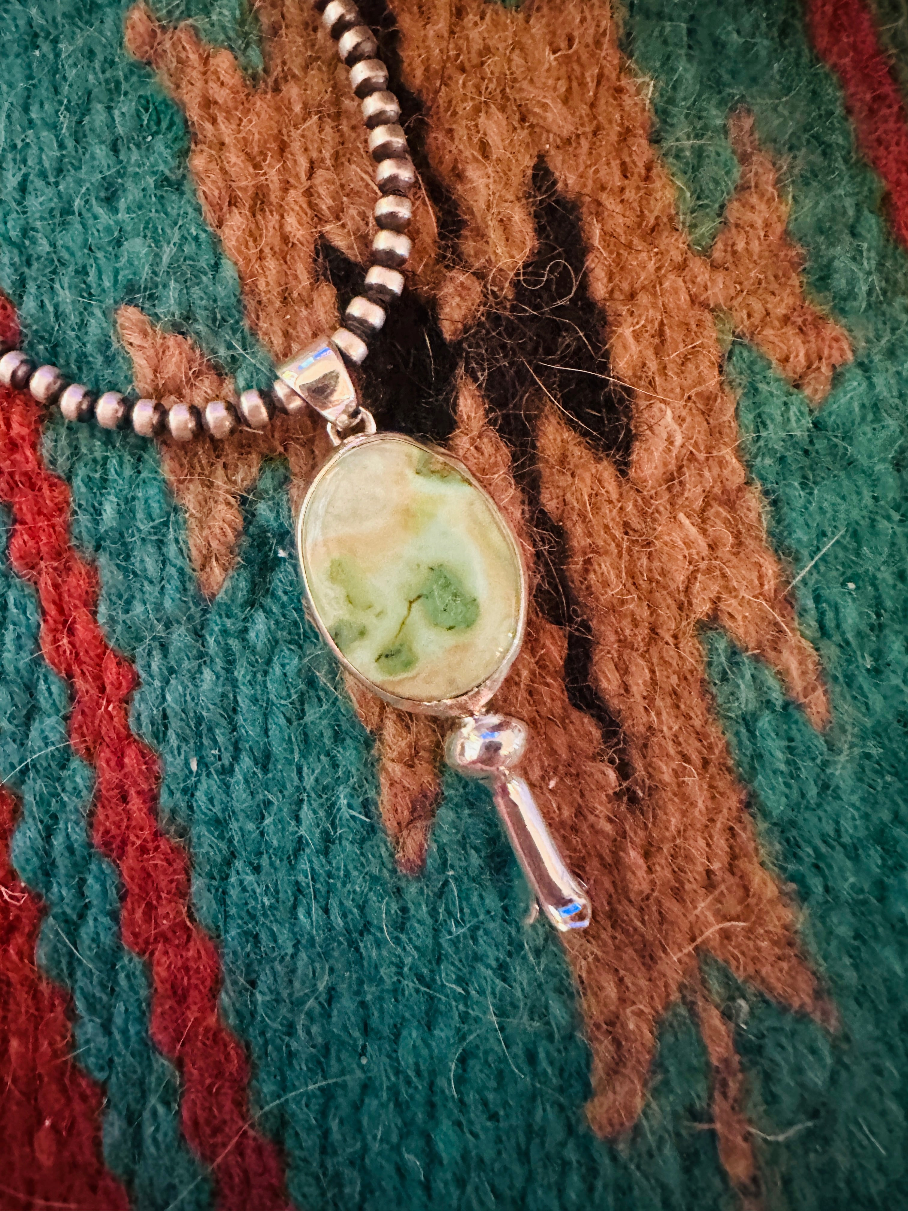 Handcrafted Carico Lake Turquoise & Sterling Silver Blossom Pendant