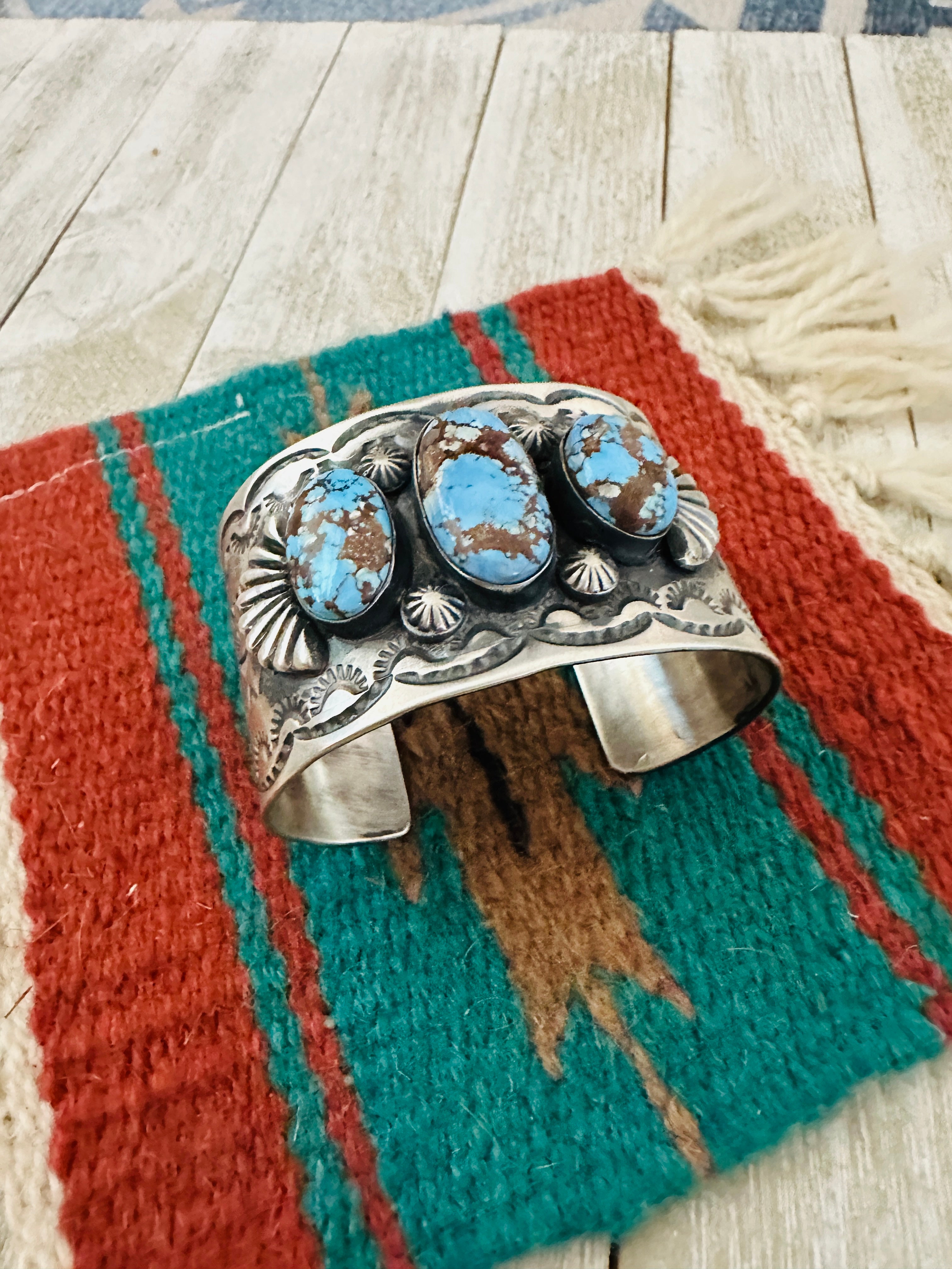 Handcrafted Sterling Silver & Golden Hills Turquoise Cuff Bracelet by Chimney Butte /