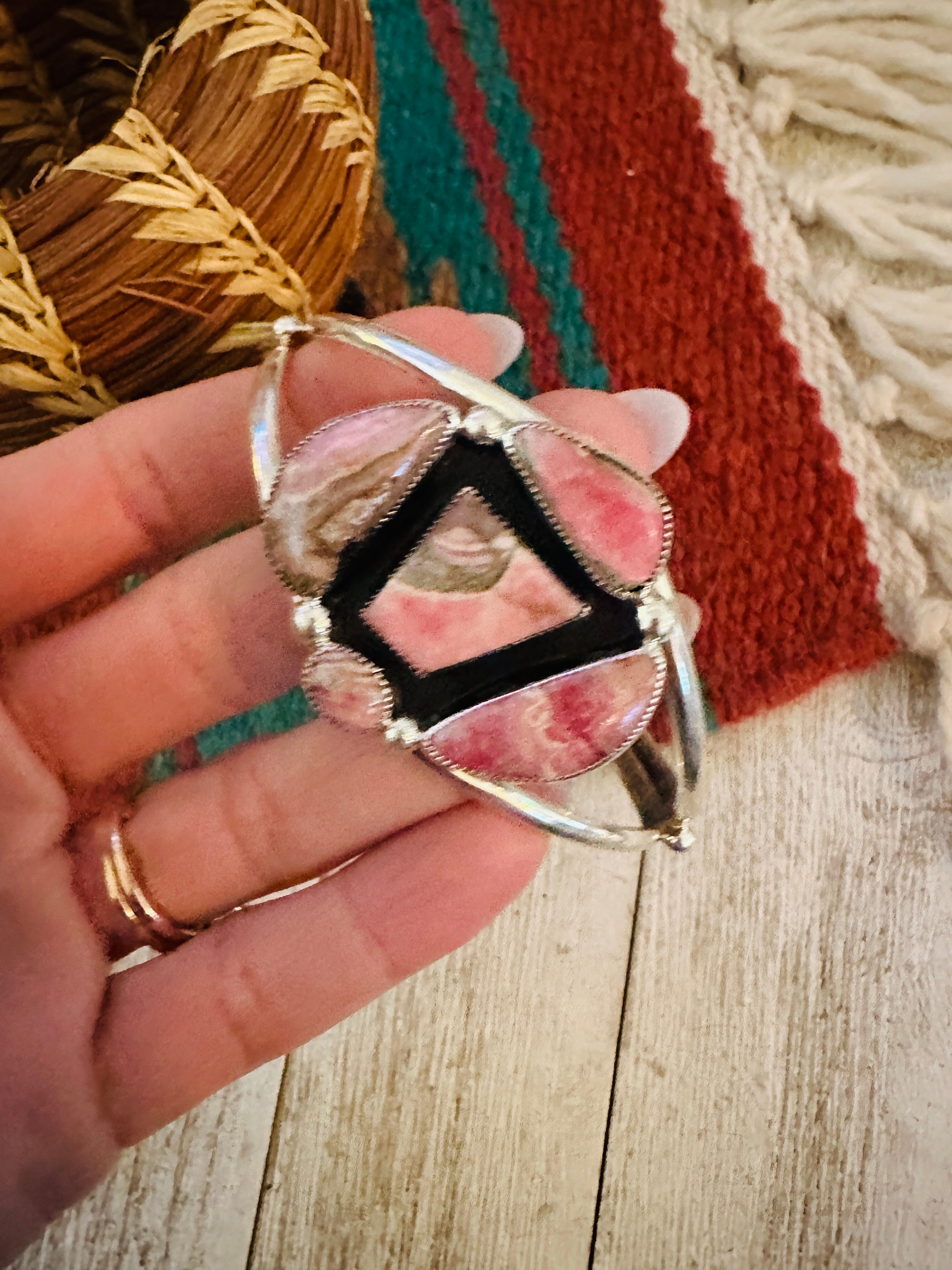 Handcrafted Sterling Silver & Rhodochrosite Cuff Bracelet