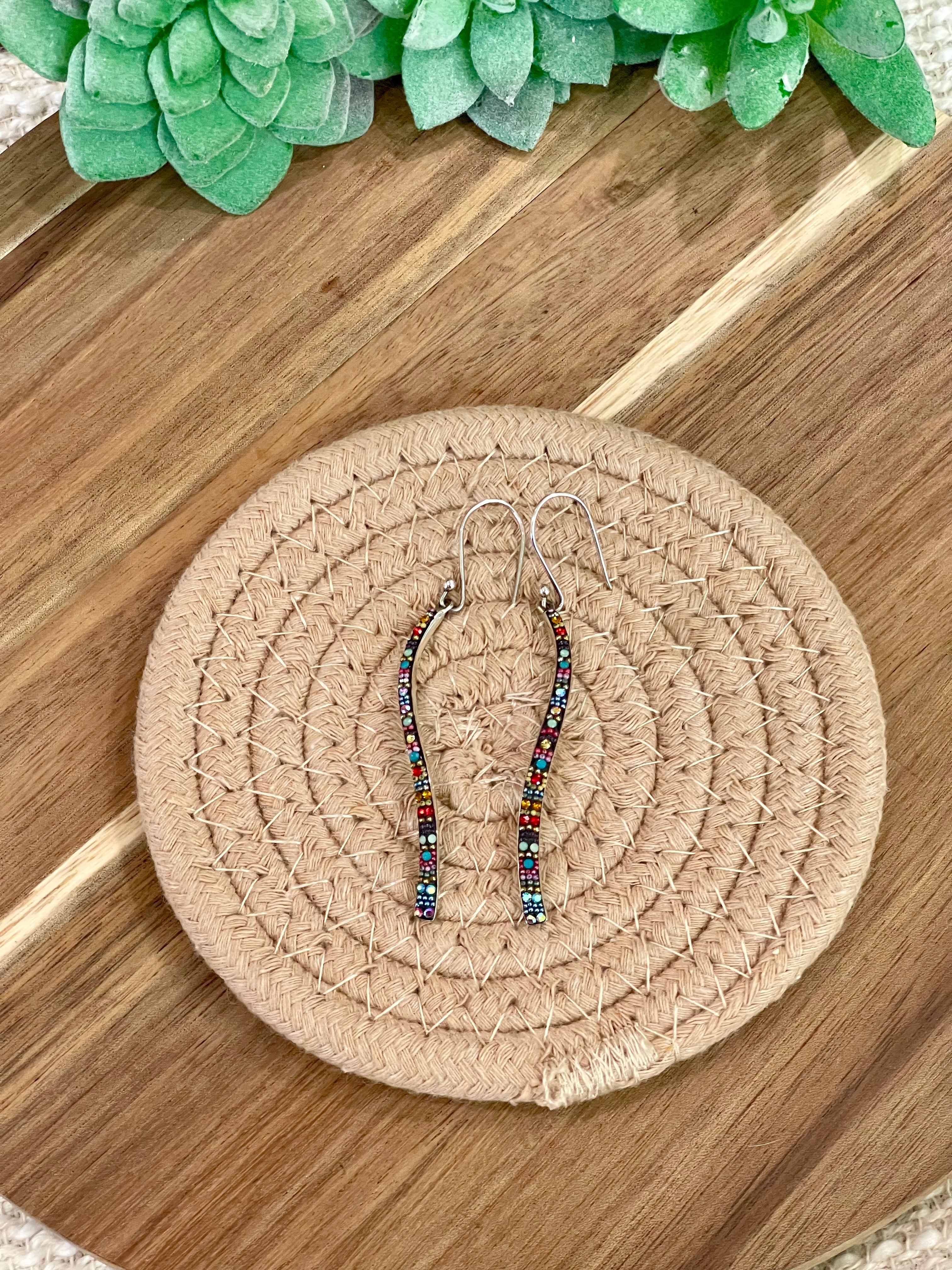 Handmade In Mexico Sterling Silver , Multi Color Swarovski Crsytal Dangle Earrings