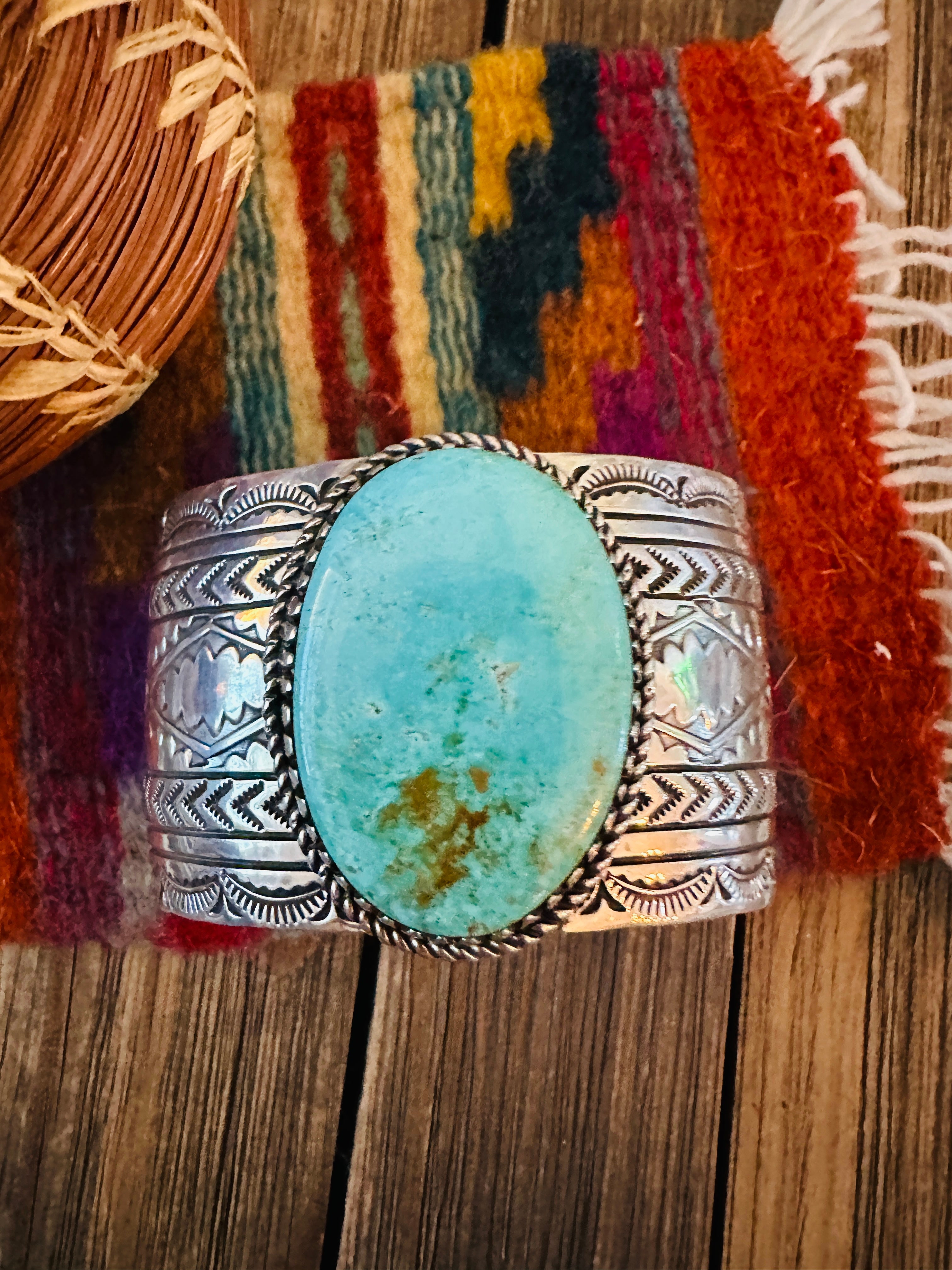 Handcrafted Pilot Mountain Turquoise & Sterling Silver Cuff Bracelet