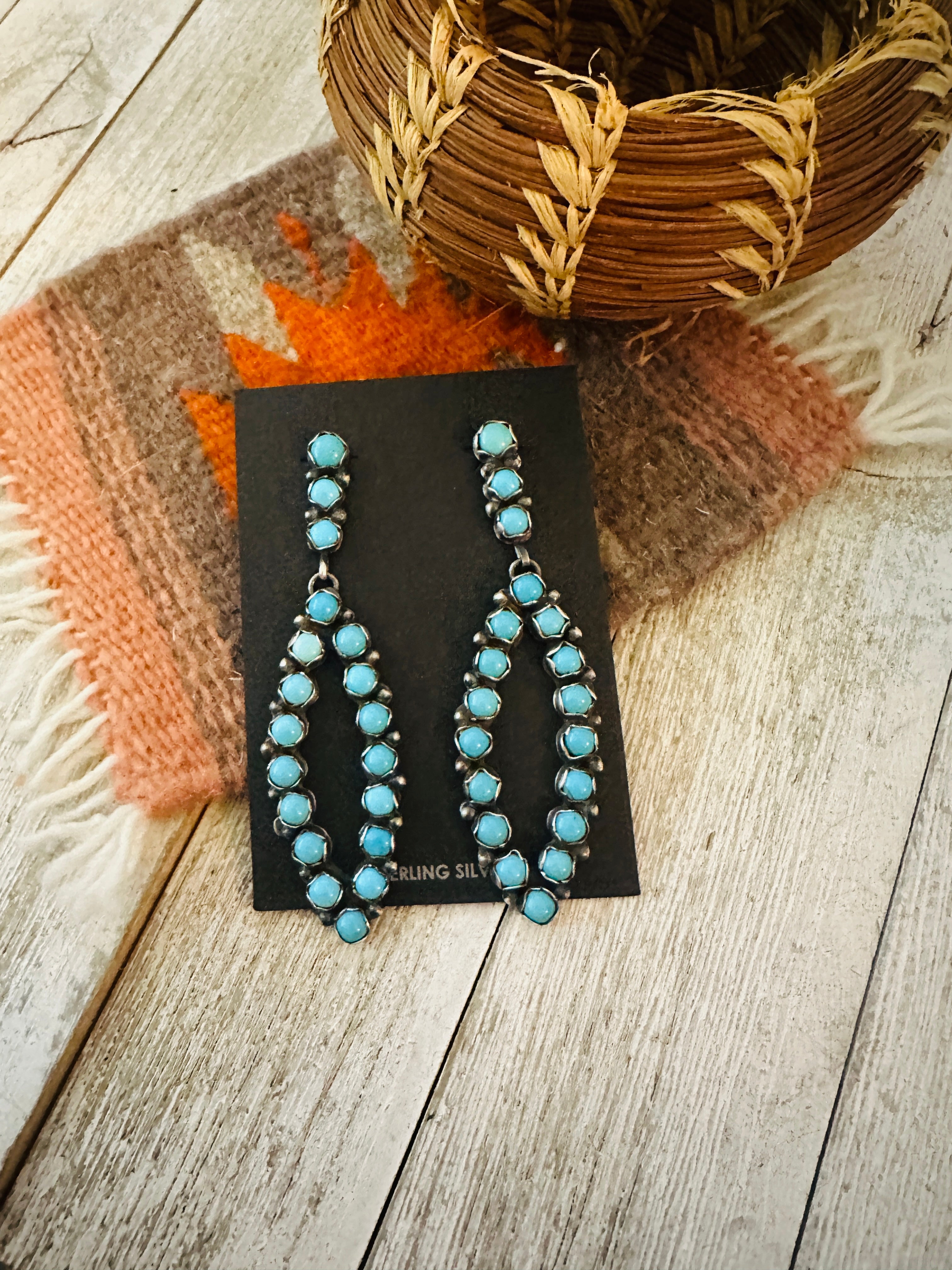 Handcrafted Sterling Silver & Turquoise Cluster Dangle Earrings