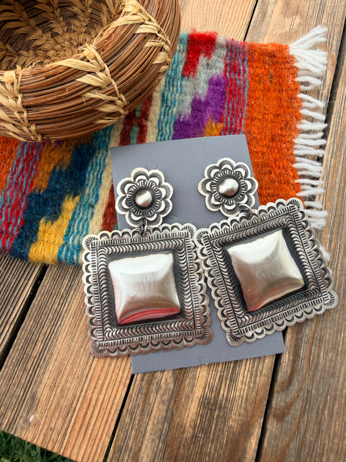 Handcrafted Sterling Silver Concho Dangle Earrings by Leander Tahe