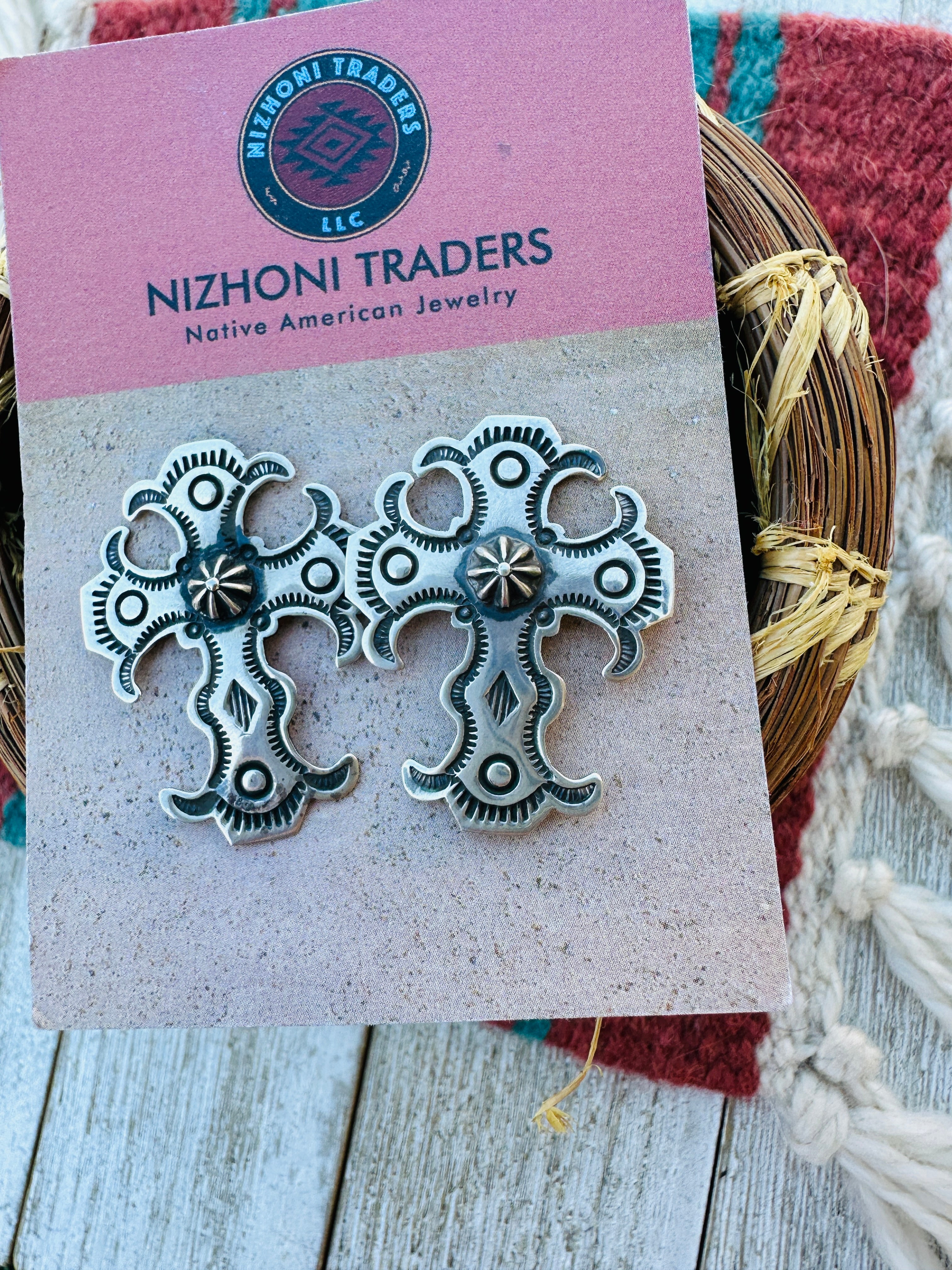 Handcrafted Sterling Silver Concho Cross Post Earrings by Happy Piasso