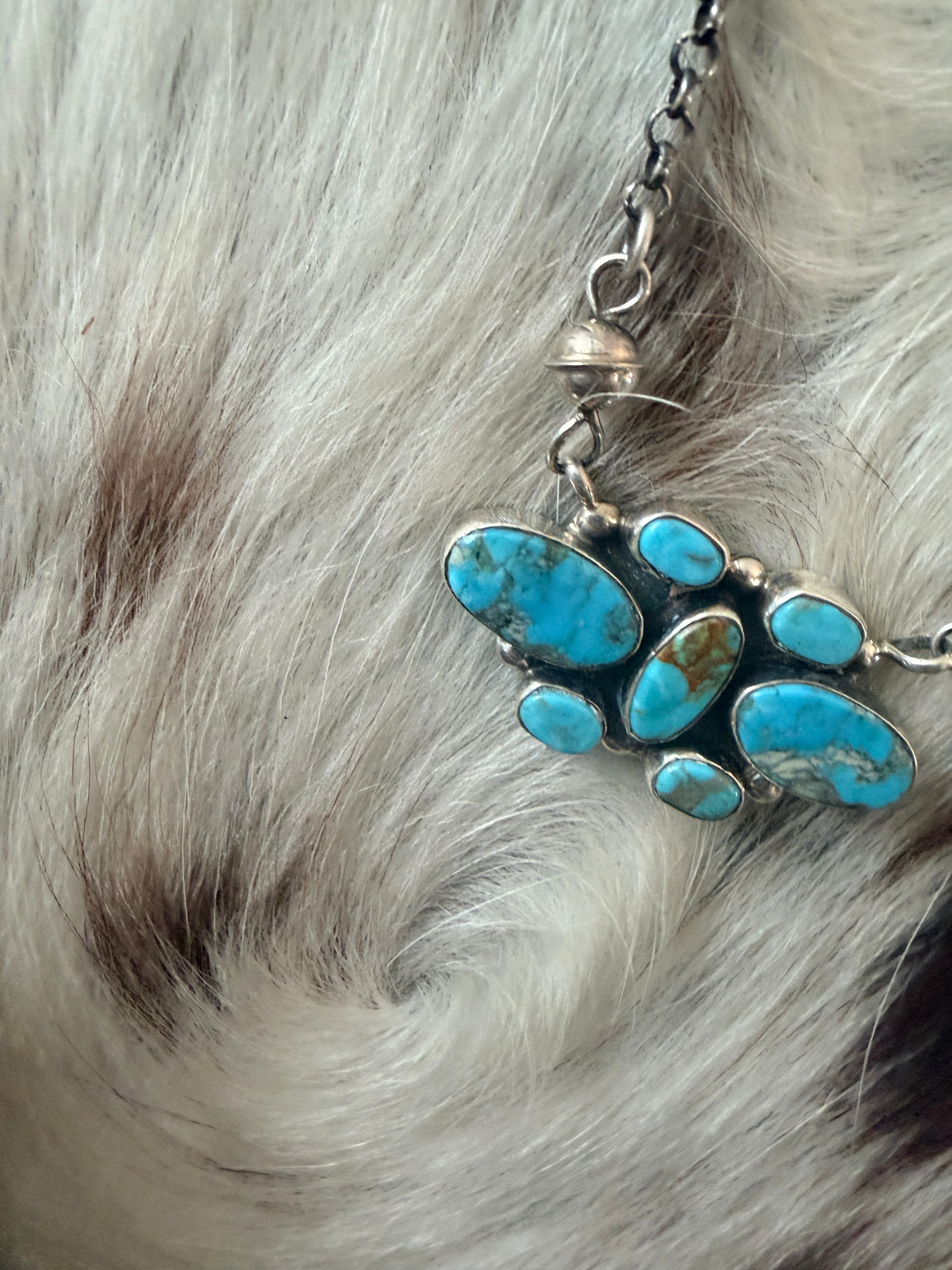 Handcrafted Turquoise & Sterling Silver Cluster Necklace by Jacqueline Silver