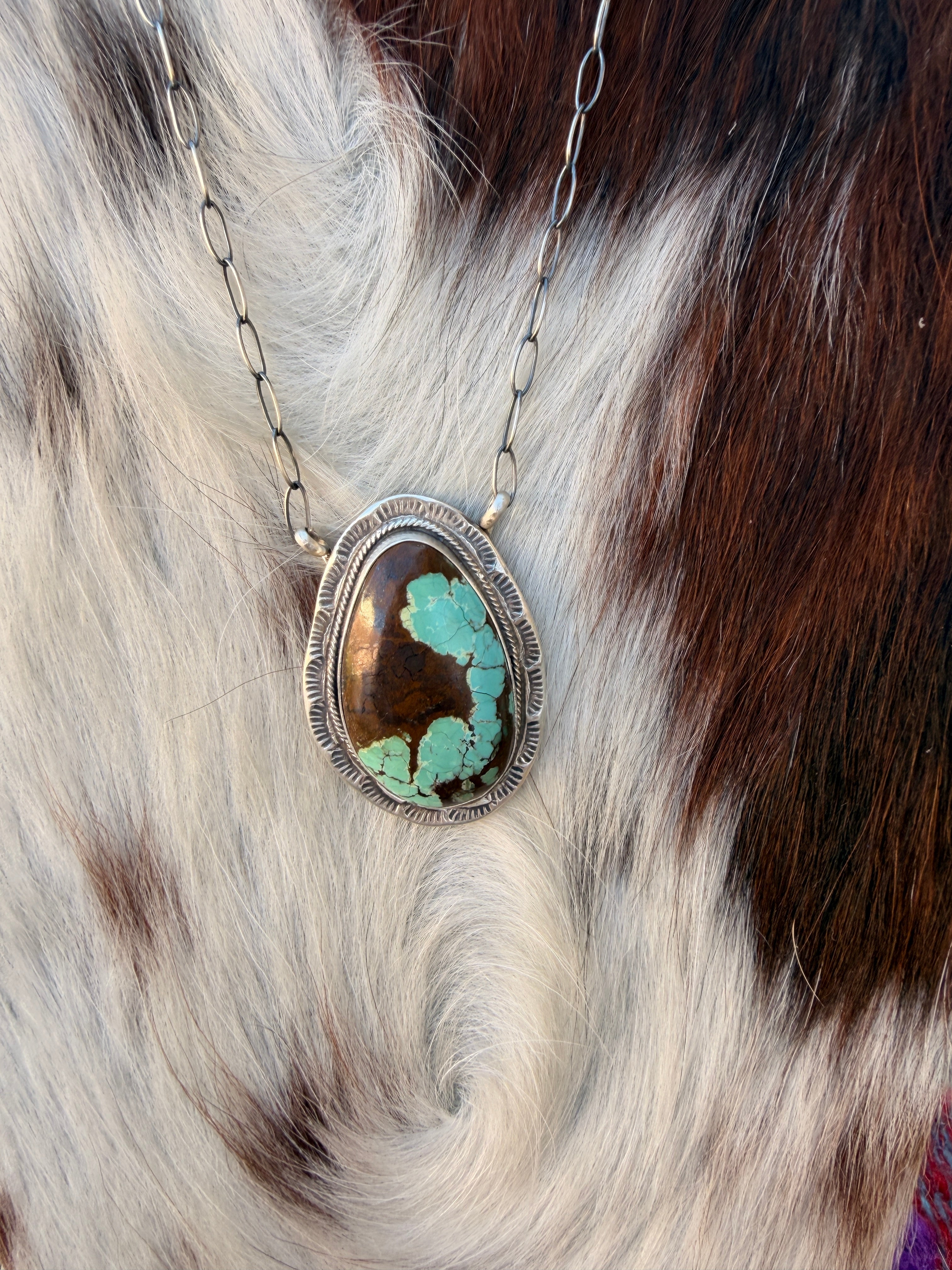 Handcrafted Number 8 Turquoise & Sterling Silver Necklace by Cordell Platero