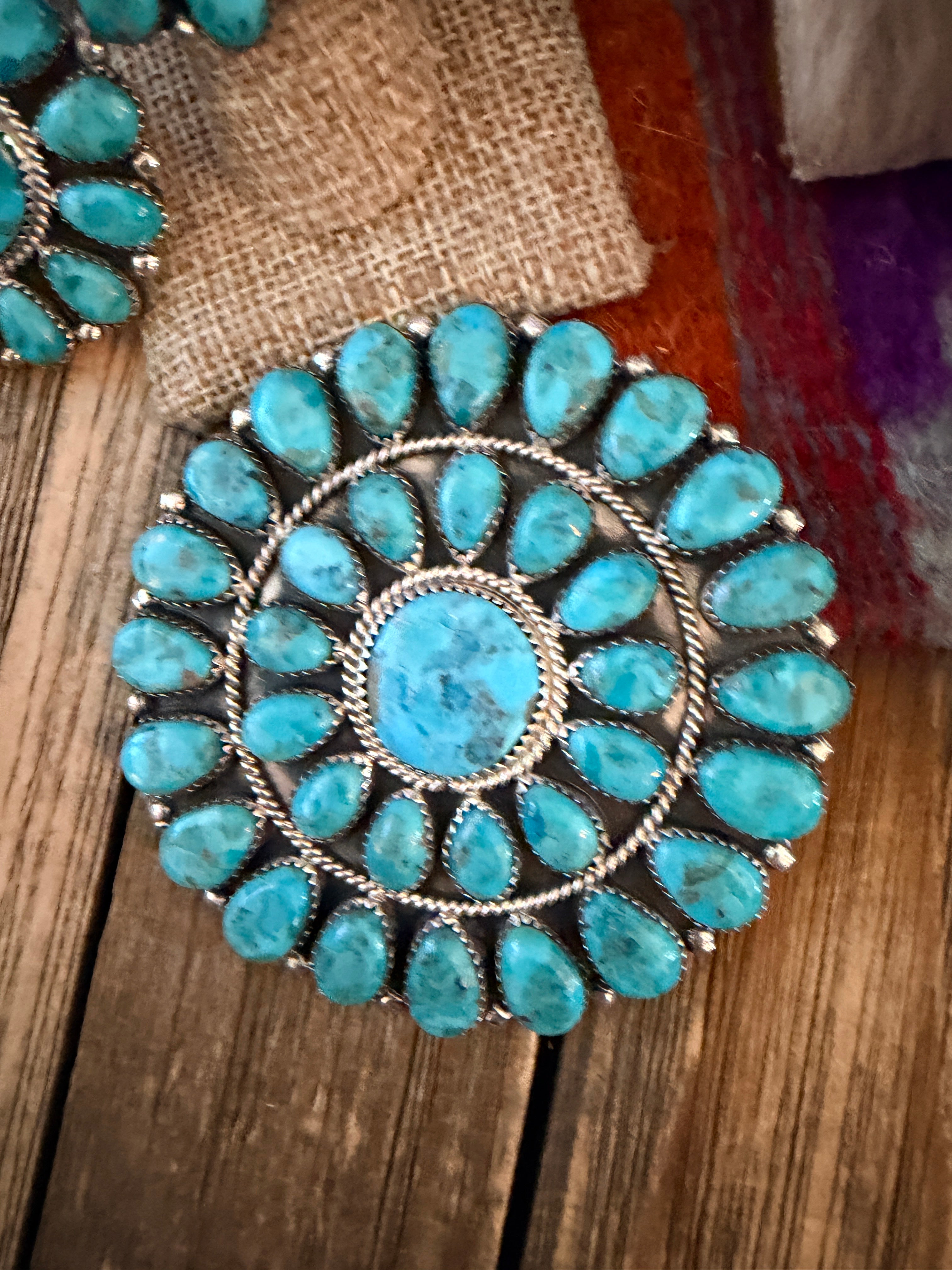 Handcrafted Turquoise & Sterling Silver Cluster 7-Piece Jewelry Set by Danny L. Wauneka