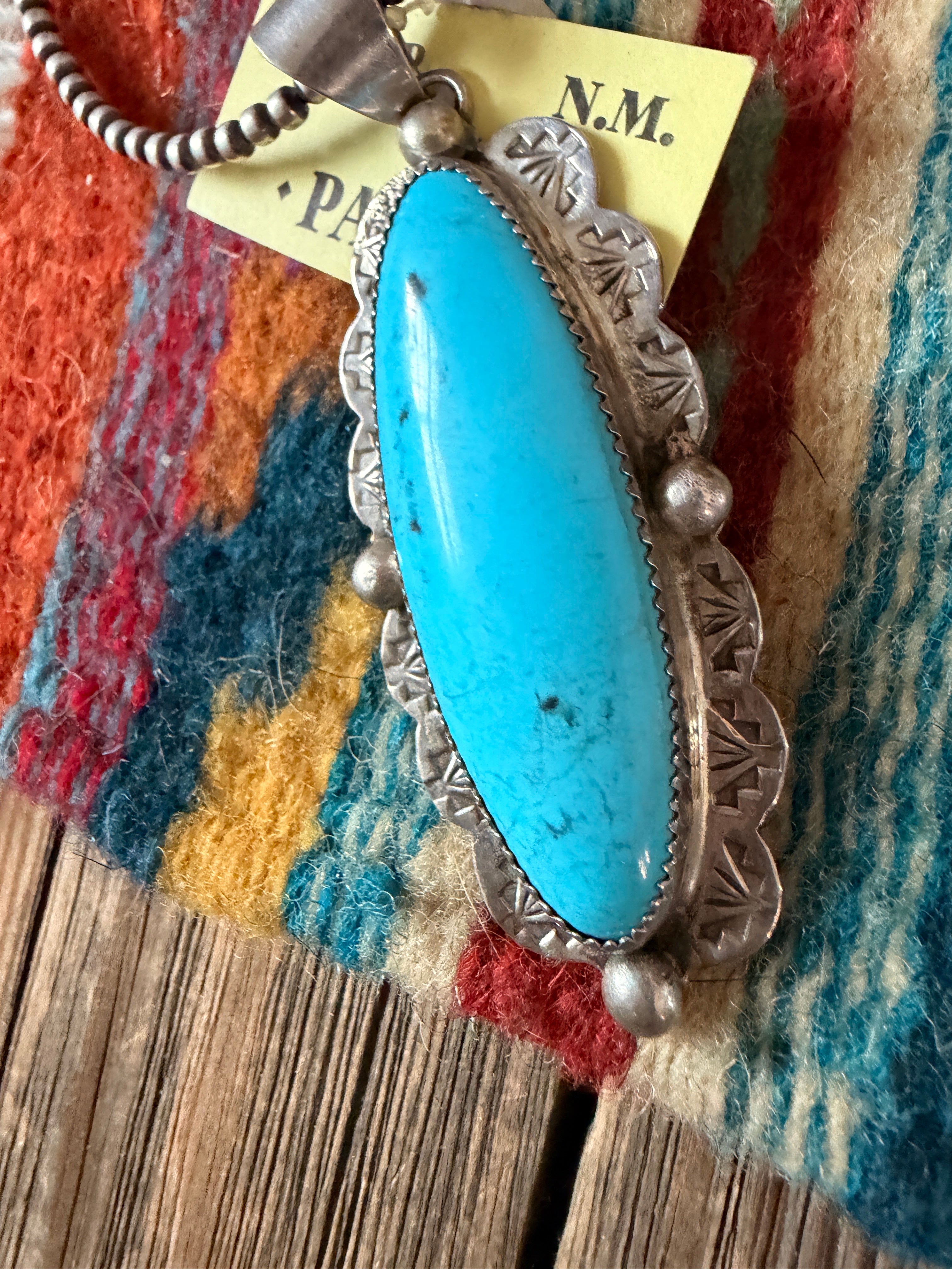 Old Pawn Handcrafted Turquoise and Sterling Silver Pendant