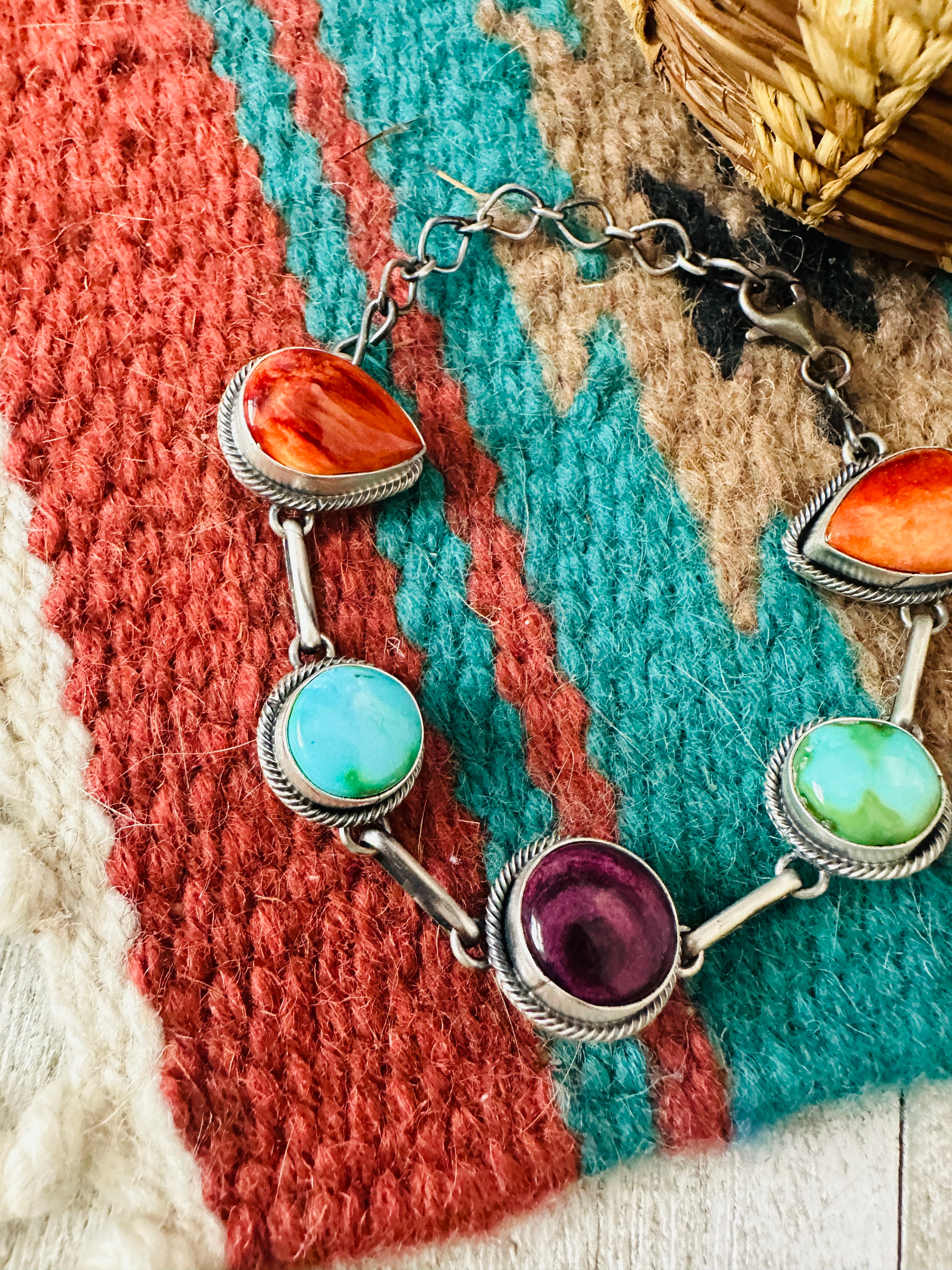 Handcrafted Multi Stone & Sterling Silver Link Bracelet