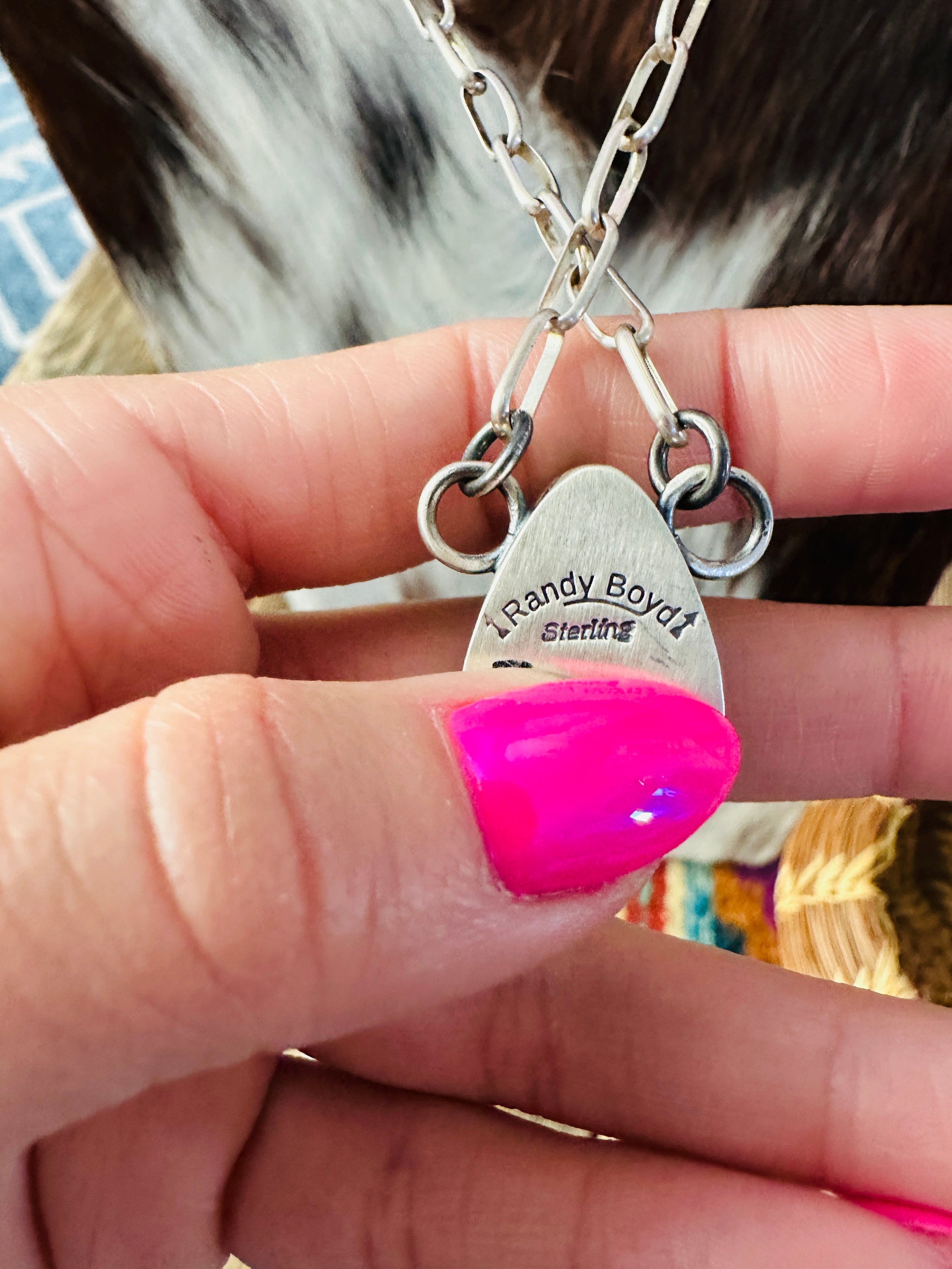 Handcrafted Kingman Web Turquoise & Sterling Silver Necklace by Randy Boyd