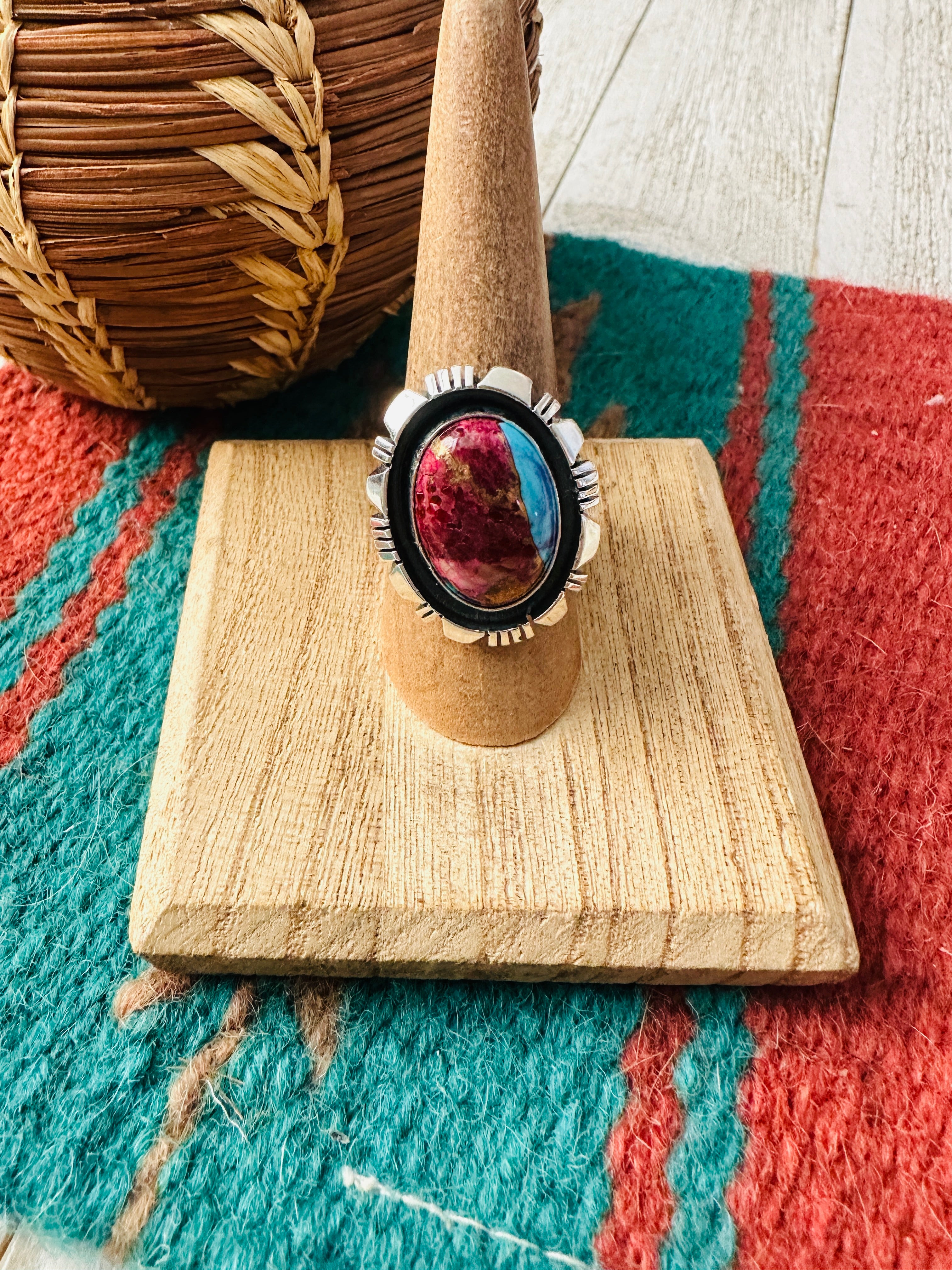 Handcrafted Sterling Silver & Pink Dream Mojave Adjustable Ring