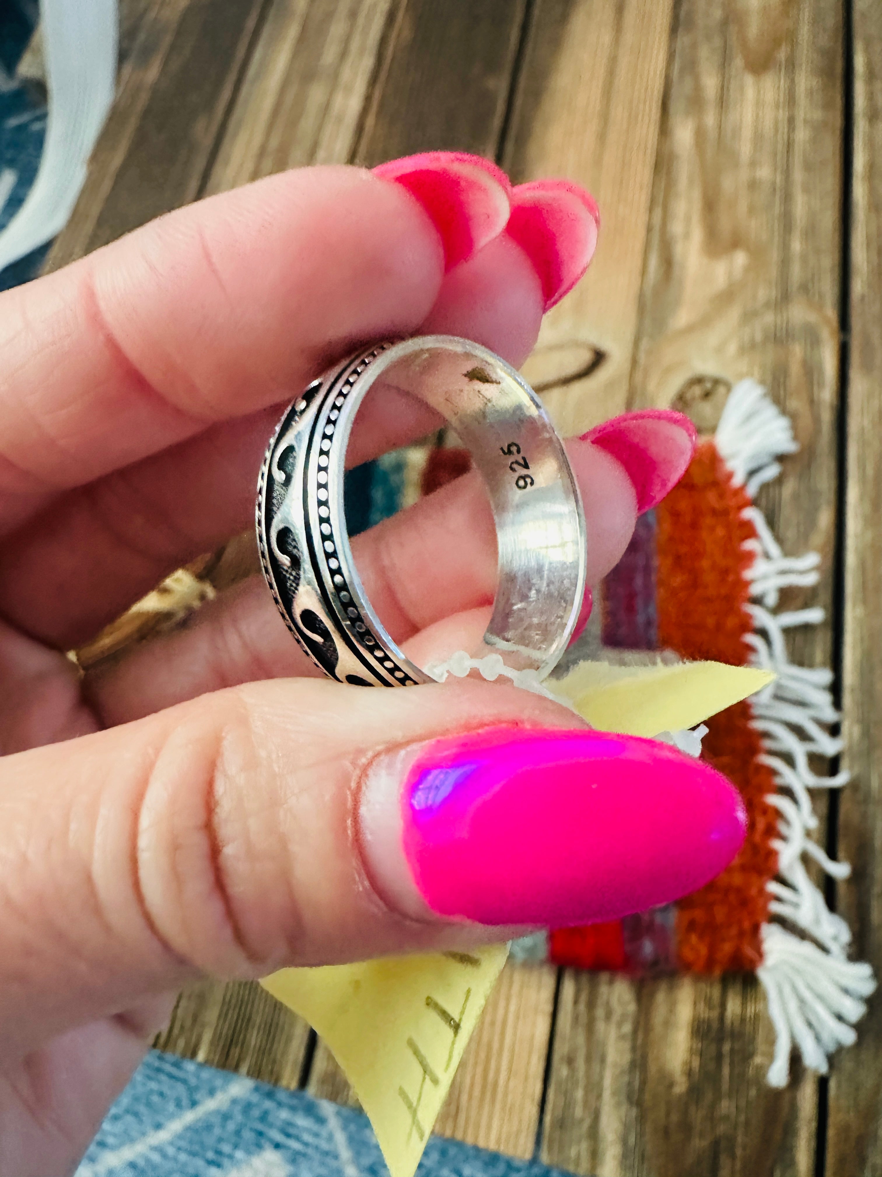 Old Pawn Handcrafted Sterling Silver Wave Band Ring Size 12.75