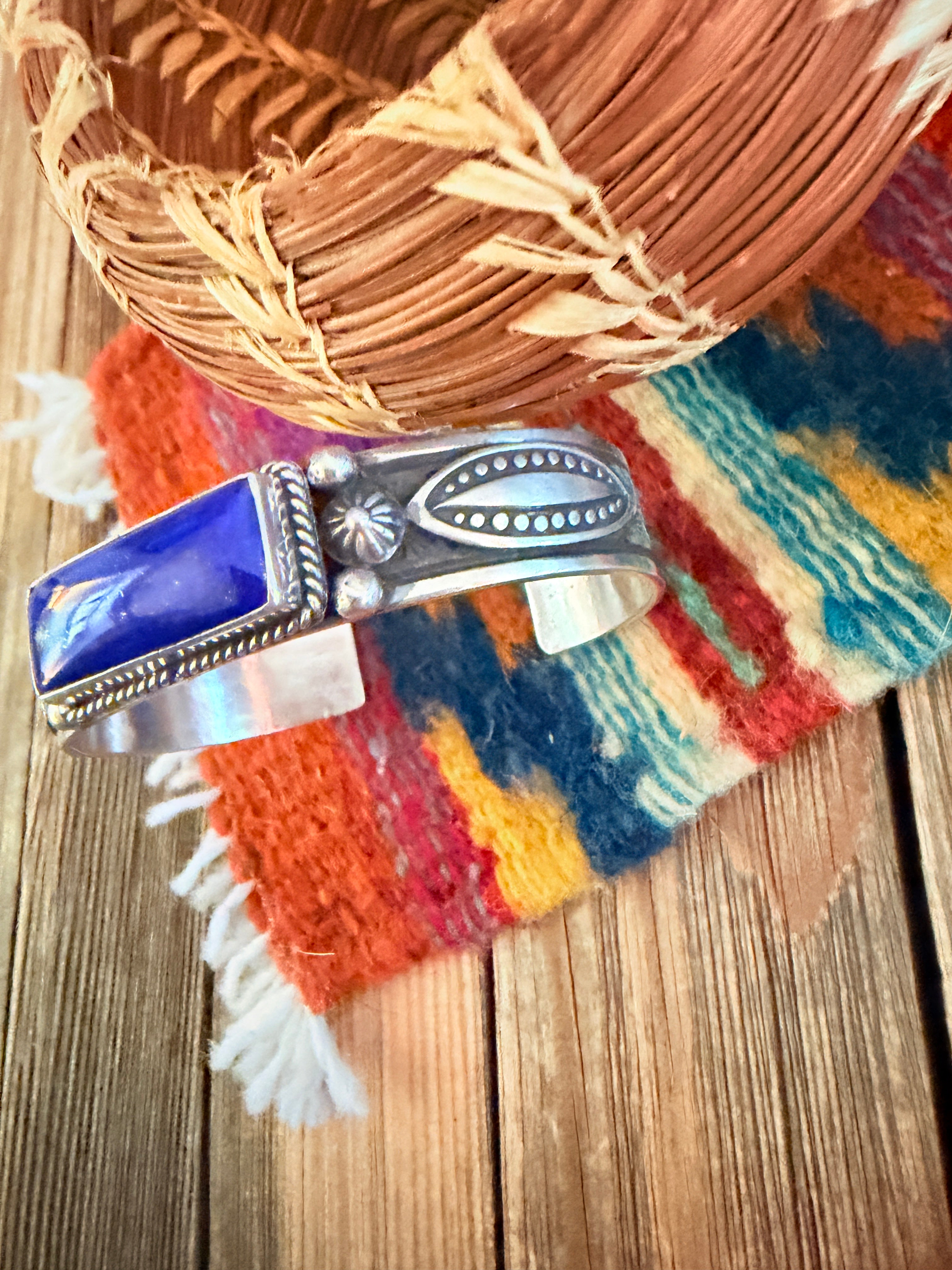 Handcrafted Sterling Silver and Lapis Cuff Bracelet by Albert Jake