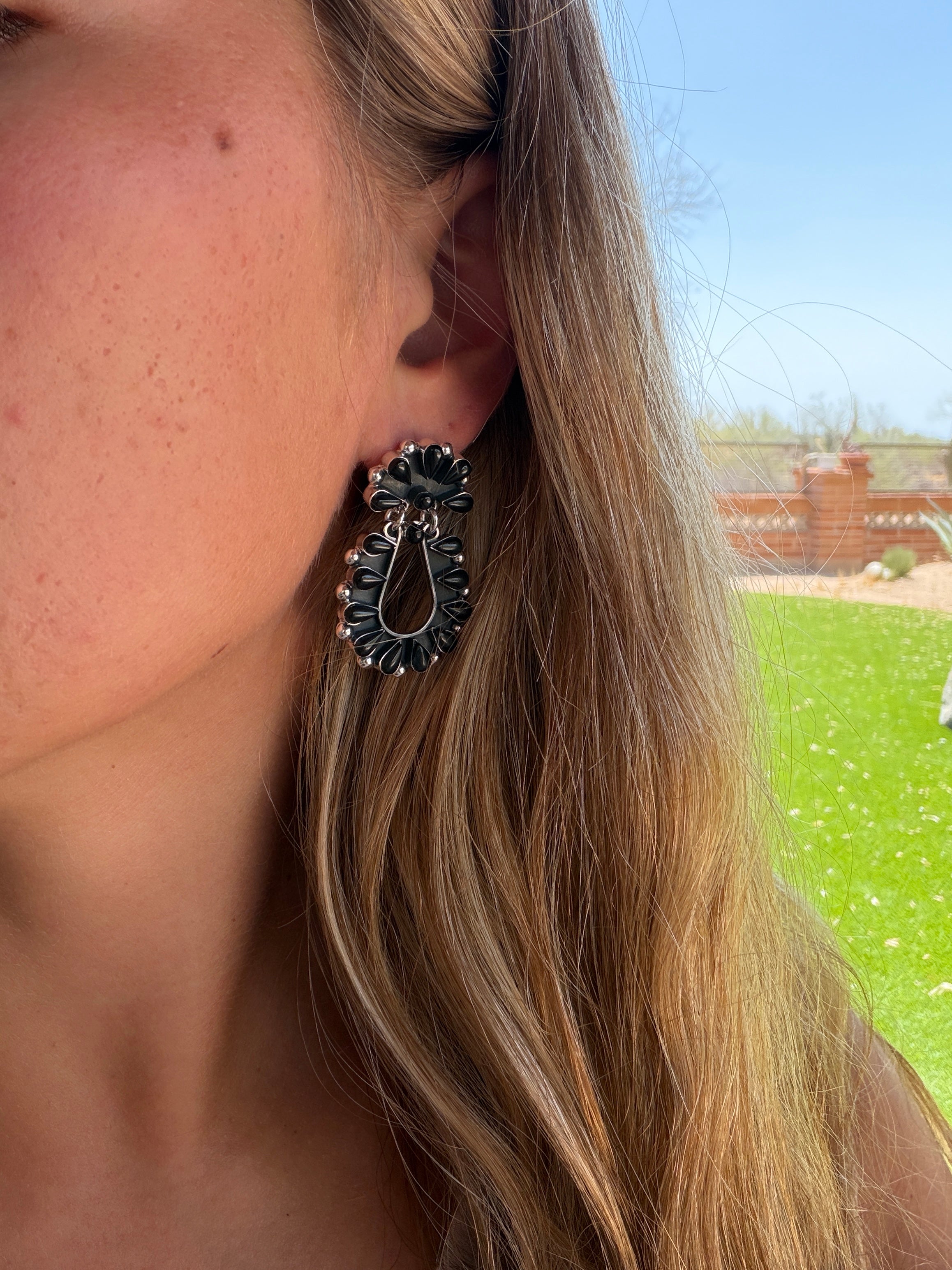 Beautiful Handmade Onyx Post Dangle Earrings