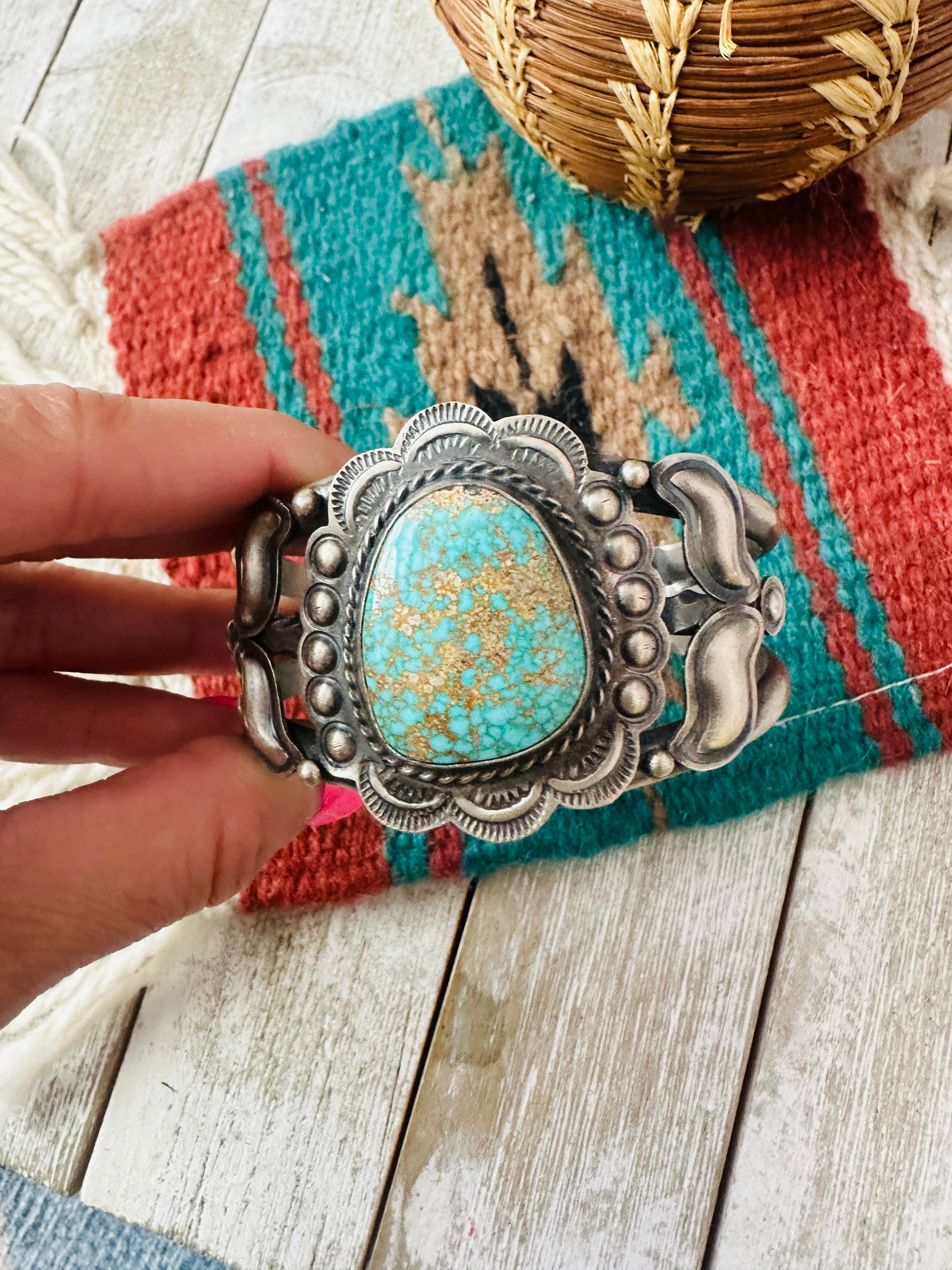 Handcrafted Sterling Silver & Number 8 Turquoise Cuff Bracelet